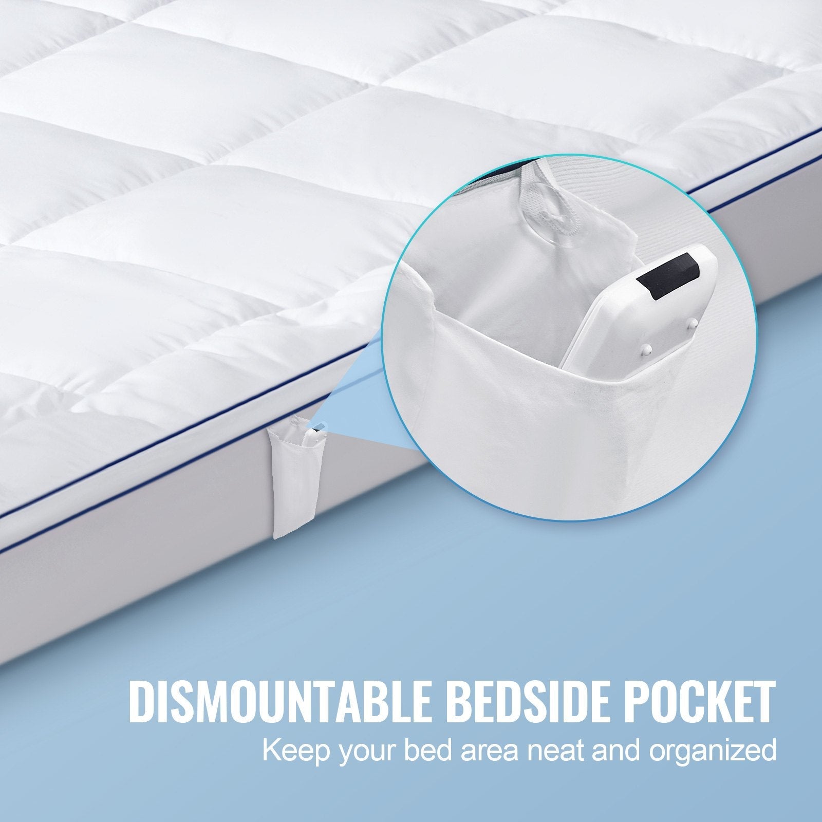 VEVOR Mattress Topper Fiber Fill Detachable & Washable Queen Size 1 in Thickness 