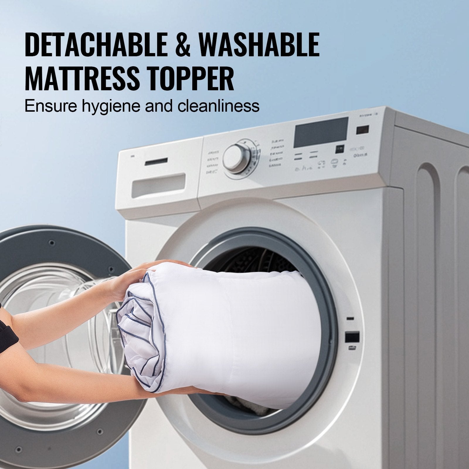 VEVOR Mattress Topper Fiber Fill Detachable & Washable Queen Size 1 in Thickness 