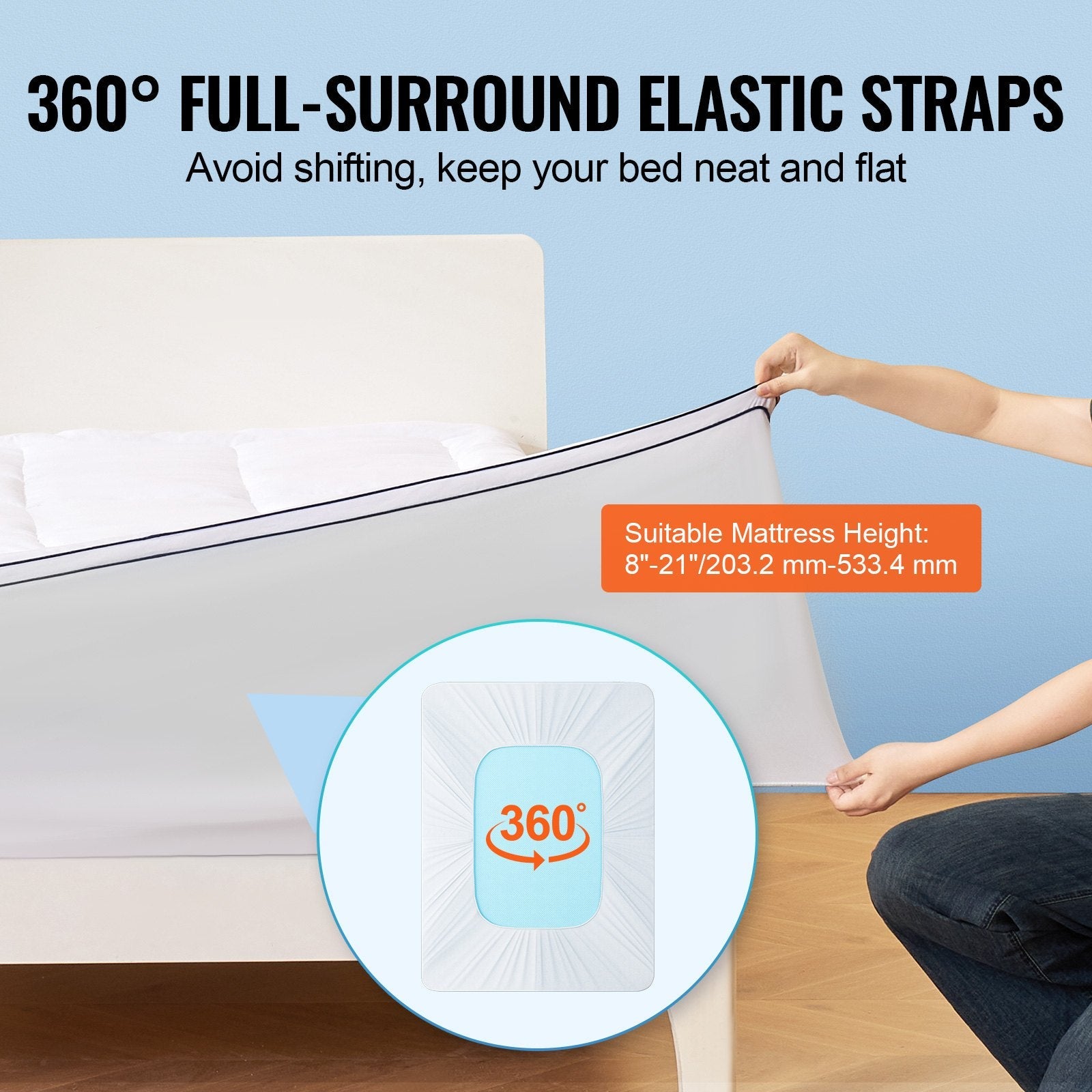 VEVOR Mattress Topper Fiber Fill Detachable & Washable Queen Size 1 in Thickness 