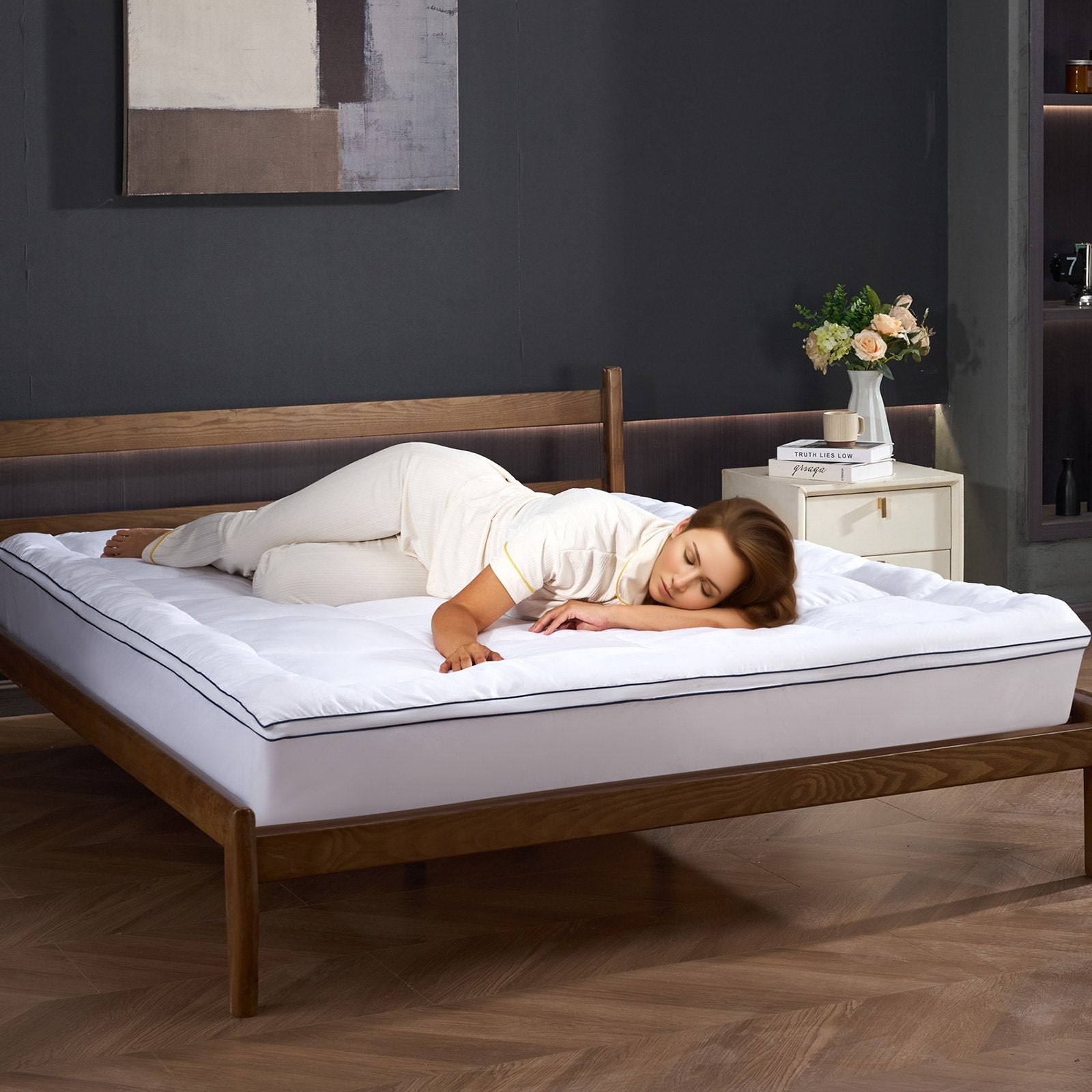VEVOR Mattress Topper Fiber Fill Detachable & Washable Queen Size 1 in Thickness 