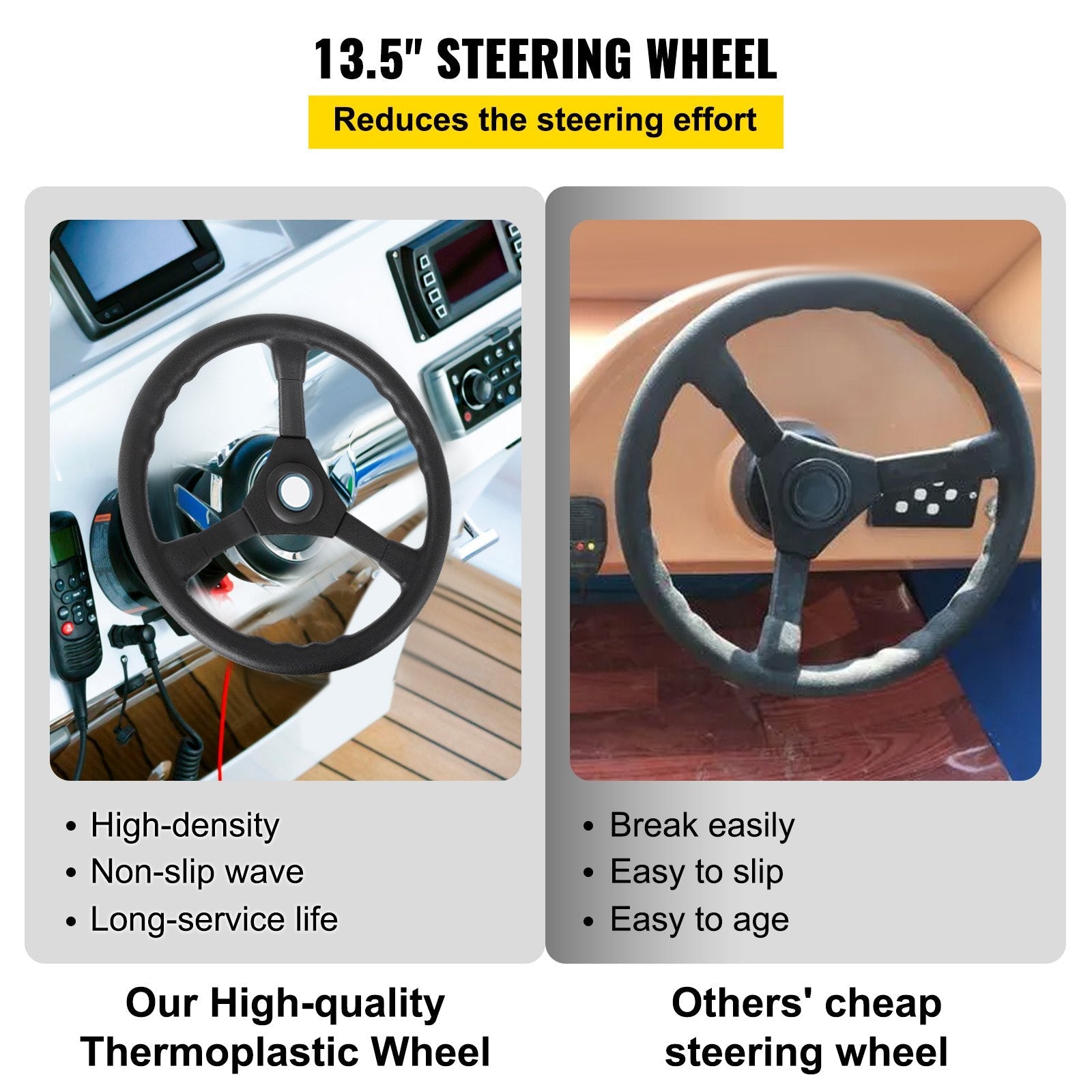 VEVOR Outboard Steering System 10' Steering Cable Marine Steering System 3/4'' Steering Shaft with 13.5 Inch Wheel Flat Interface Marine Steering Kit for Yachts and Waterborne Vehicles 