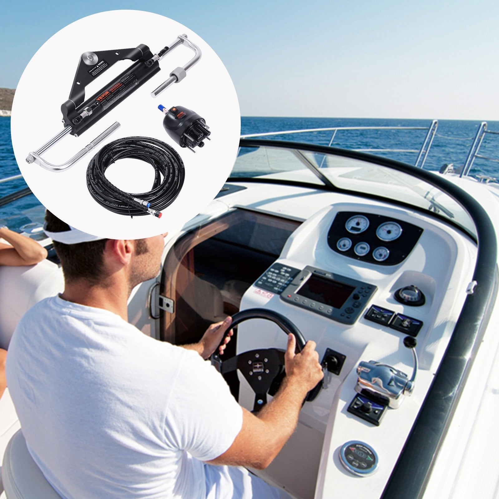 VEVOR 150HP Hydraulic Outboard Steering Kit Boat Marine System 