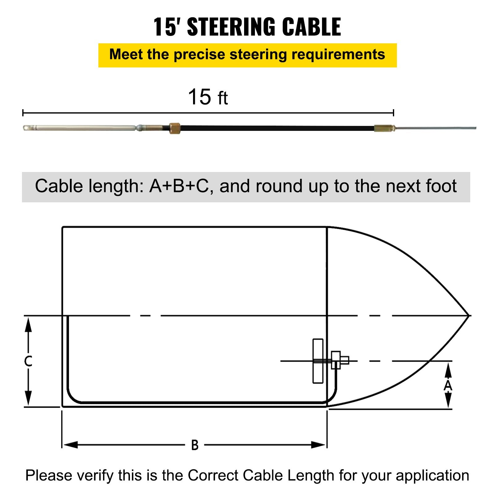 VEVOR Outboard Steering System SS13715 Safe-T Quick Connect Rotary Steering System 15' Steering Cable With 13" Wheel Durable Marine Steering System 
