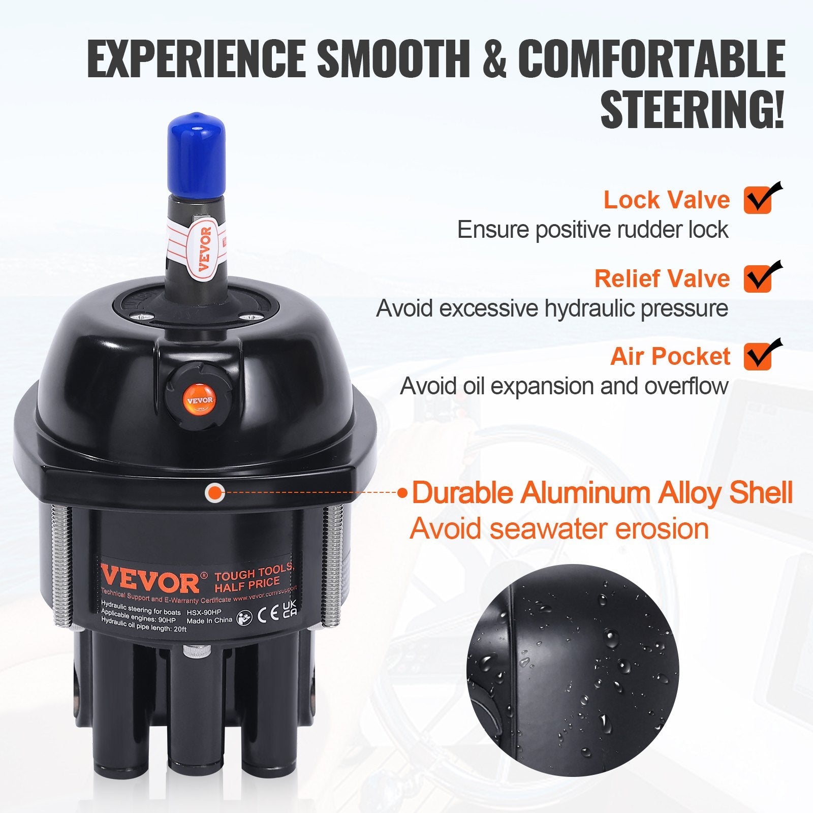 VEVOR Hydraulic Steering Kit 90HP Hydraulic Outboard Steering Kit with Helm Pump Cylinder Marine Steering System Kit 