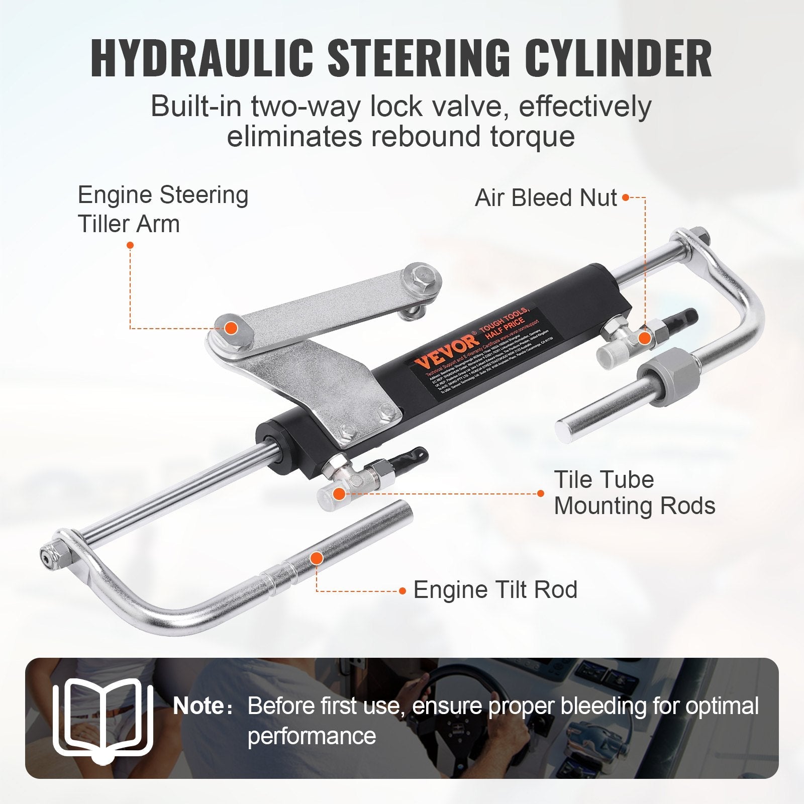 VEVOR Hydraulic Steering Kit 90HP Hydraulic Outboard Steering Kit with Helm Pump Cylinder Marine Steering System Kit 
