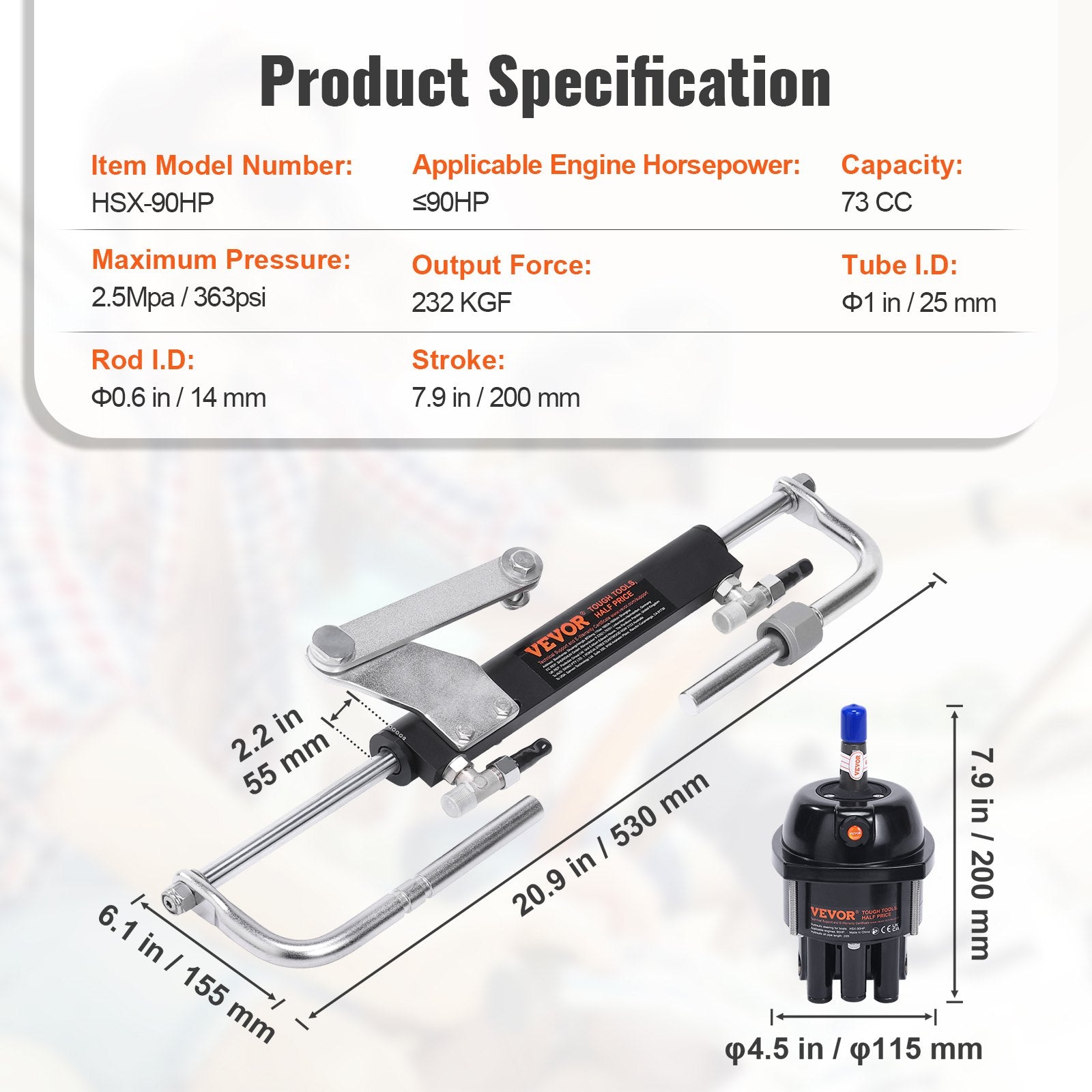 VEVOR Hydraulic Steering Kit 90HP Hydraulic Outboard Steering Kit with Helm Pump Cylinder Marine Steering System Kit 