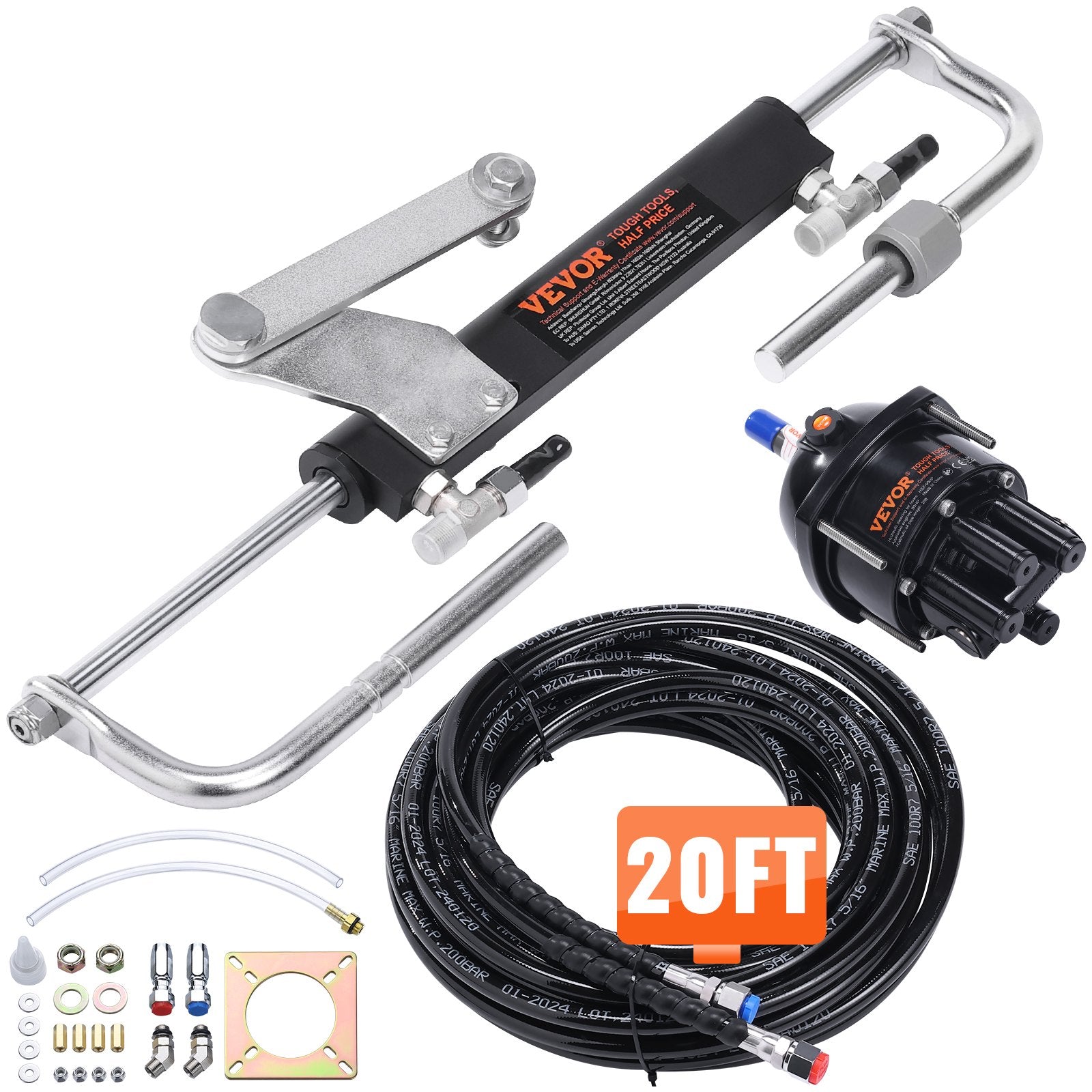 VEVOR Hydraulic Steering Kit 90HP Hydraulic Outboard Steering Kit with Helm Pump Cylinder Marine Steering System Kit 