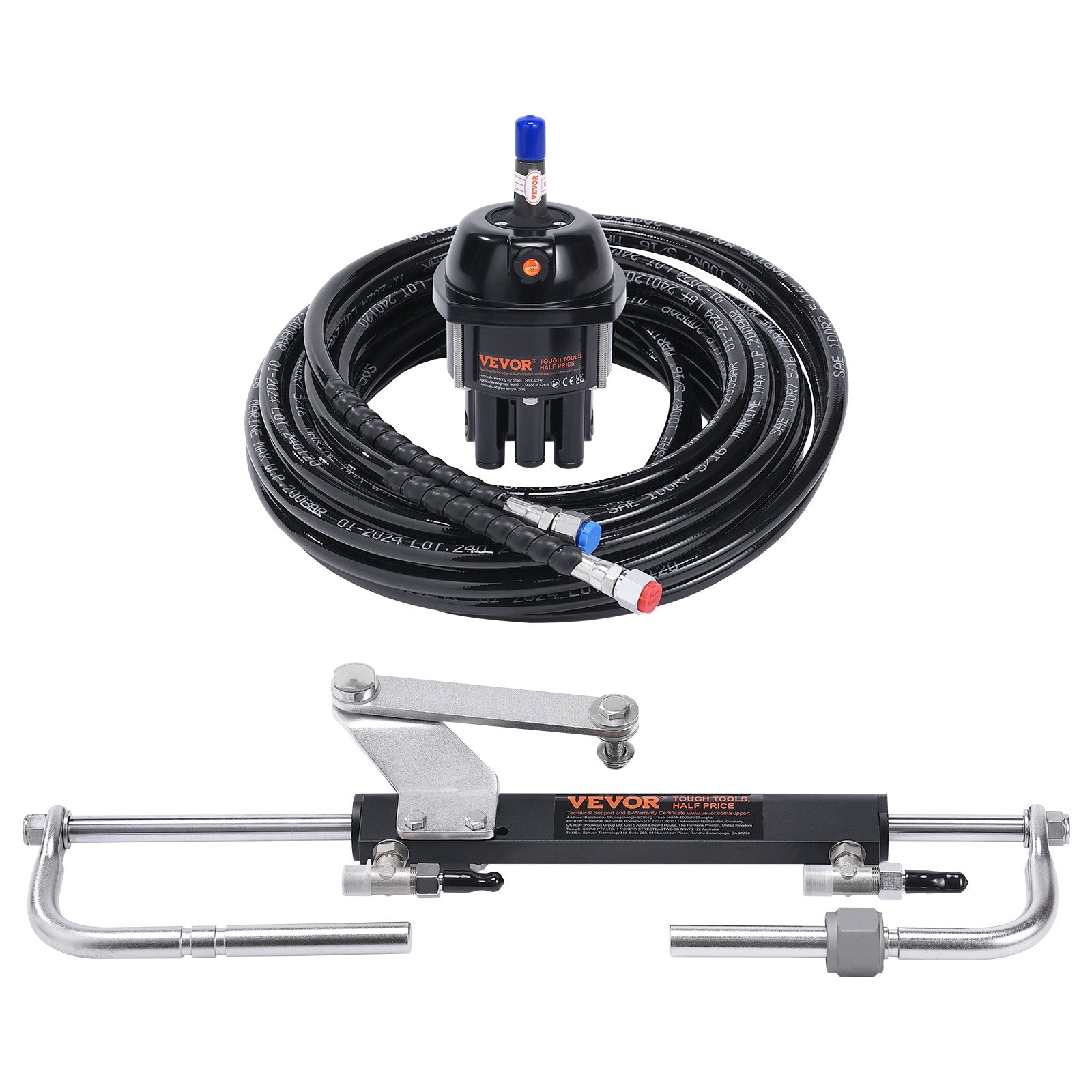 VEVOR Hydraulic Steering Kit 90HP Hydraulic Outboard Steering Kit with Helm Pump Cylinder Marine Steering System Kit 