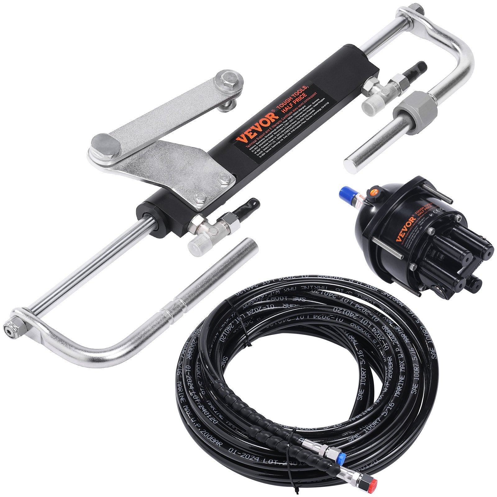 VEVOR Hydraulic Steering Kit 90HP Hydraulic Outboard Steering Kit with Helm Pump Cylinder Marine Steering System Kit 