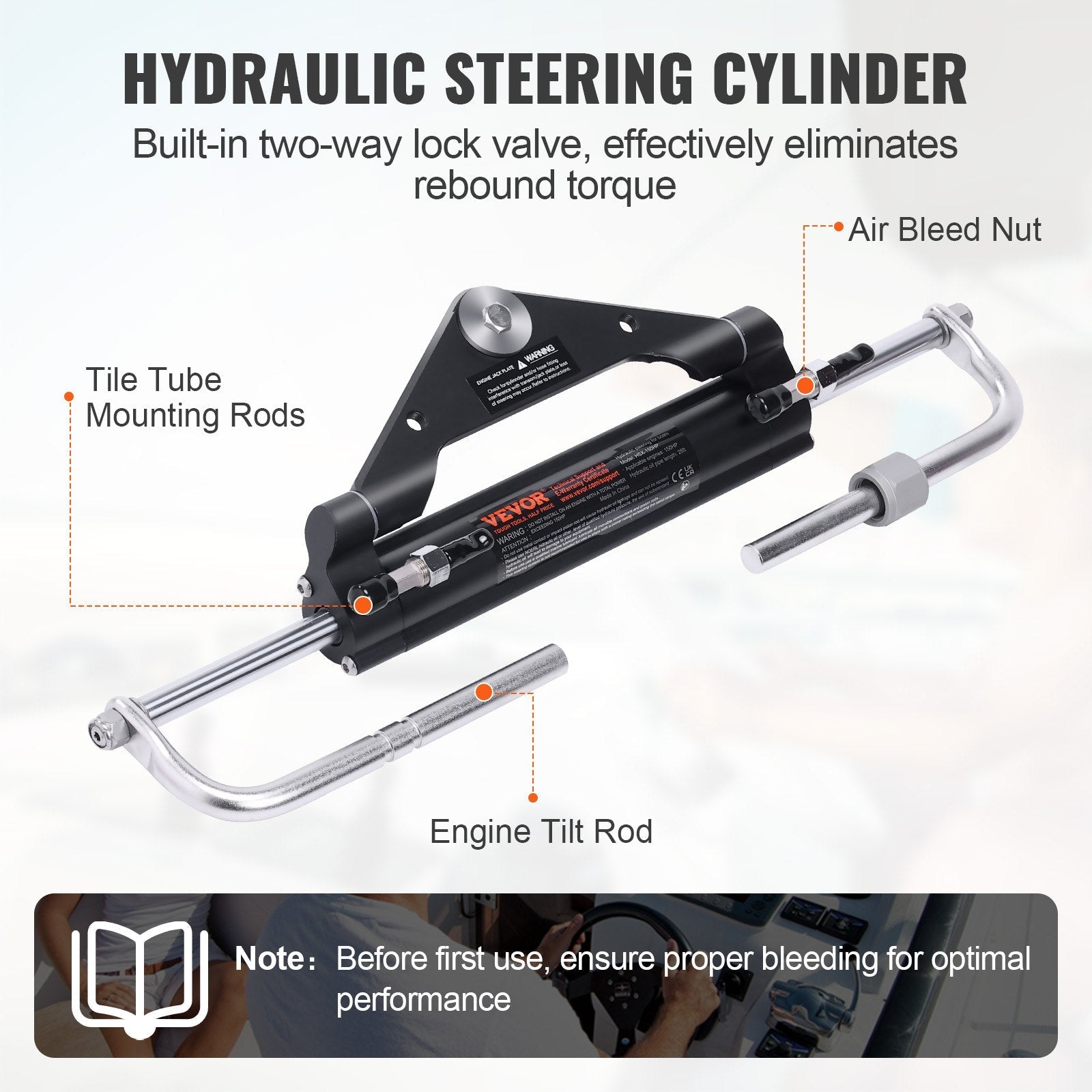 VEVOR Hydraulic Outboard Steering Kit, 150HP, Marine Boat Hydraulic Steering System, with Helm Pump Two-Way Lock Cylinder and 26 Feet Hydraulic Steering Hose, for Single Station Single-Engine Boats 