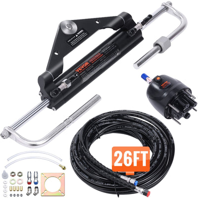 VEVOR Hydraulic Outboard Steering Kit, 150HP, Marine Boat Hydraulic Steering System, with Helm Pump Two-Way Lock Cylinder and 26 Feet Hydraulic Steering Hose, for Single Station Single-Engine Boats 