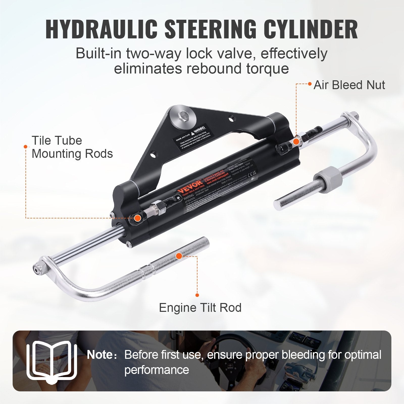 VEVOR Hydraulic Outboard Steering Kit, 150HP, Marine Boat Hydraulic Steering System, with Helm Pump Two-Way Lock Cylinder and 24 Feet Hydraulic Steering Hose, for Single Station Single-Engine Boats 