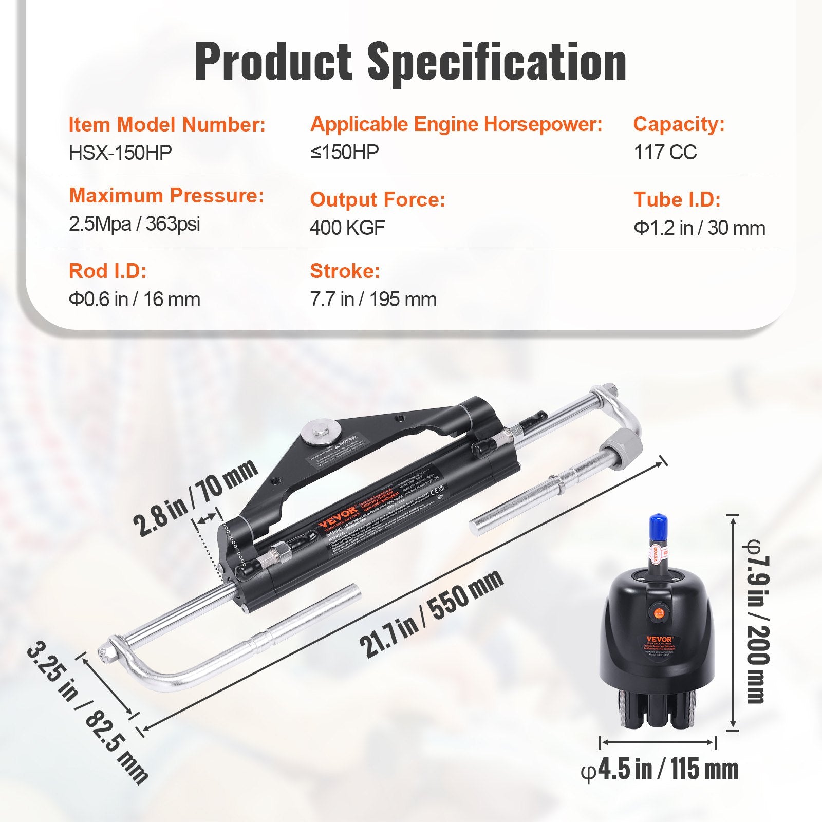 VEVOR Hydraulic Outboard Steering Kit, 150HP, Marine Boat Hydraulic Steering System, with Helm Pump Two-Way Lock Cylinder and 24 Feet Hydraulic Steering Hose, for Single Station Single-Engine Boats 