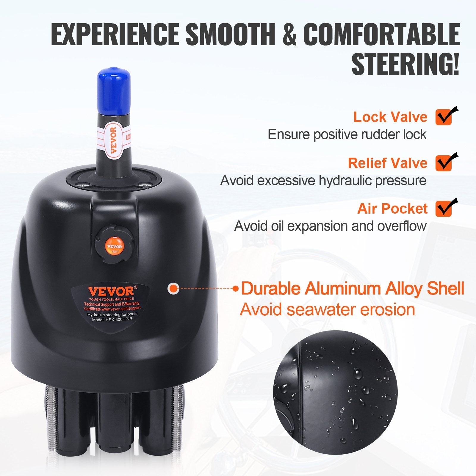 VEVOR Hydraulic Outboard Steering Kit, 300HP, Marine Boat Hydraulic Steering System, with Helm Pump Two-Way Lock Cylinder and 26 Feet Hydraulic Steering Hose, for Single Station Single-Engine Boats 