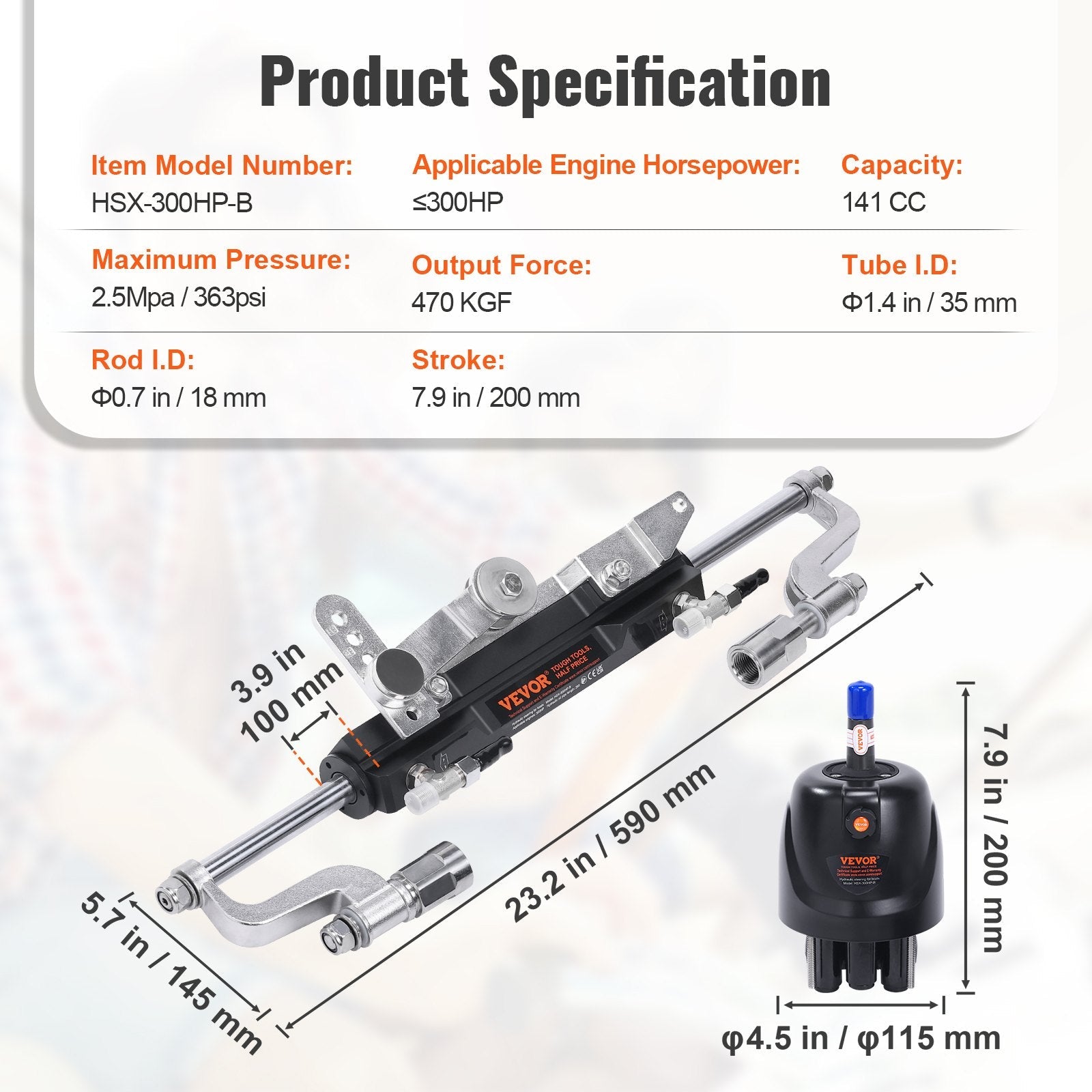 VEVOR Hydraulic Outboard Steering Kit, 300HP, Marine Boat Hydraulic Steering System, with Helm Pump Two-Way Lock Cylinder and 26 Feet Hydraulic Steering Hose, for Single Station Single-Engine Boats 