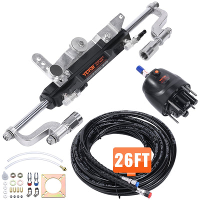 VEVOR Hydraulic Outboard Steering Kit, 300HP, Marine Boat Hydraulic Steering System, with Helm Pump Two-Way Lock Cylinder and 26 Feet Hydraulic Steering Hose, for Single Station Single-Engine Boats 
