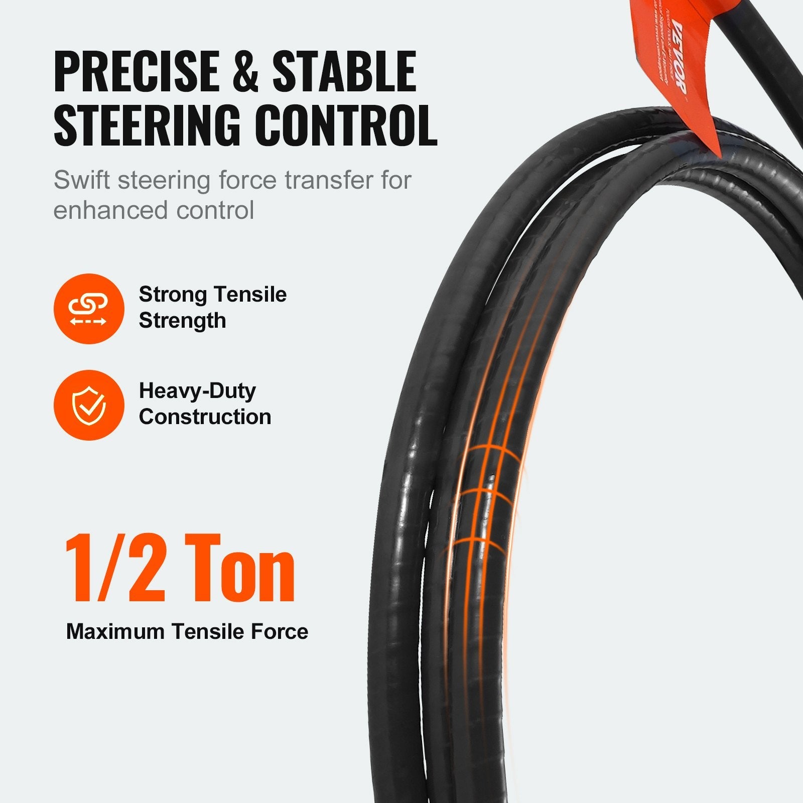 VEVOR Boat Steering Cable, 17 Feet Outboard Marine Rotary Steering Cable, 1/2 Ton High Tensile Strength, Replacement Steering Cable Compatible with Most Single-Station Outboard Steering Systems 