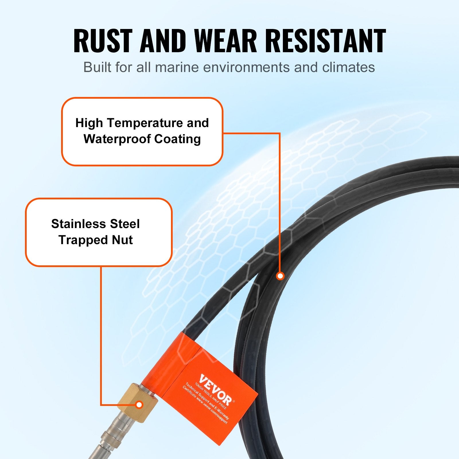 VEVOR Boat Steering Cable, 17 Feet Outboard Marine Rotary Steering Cable, 1/2 Ton High Tensile Strength, Replacement Steering Cable Compatible with Most Single-Station Outboard Steering Systems 