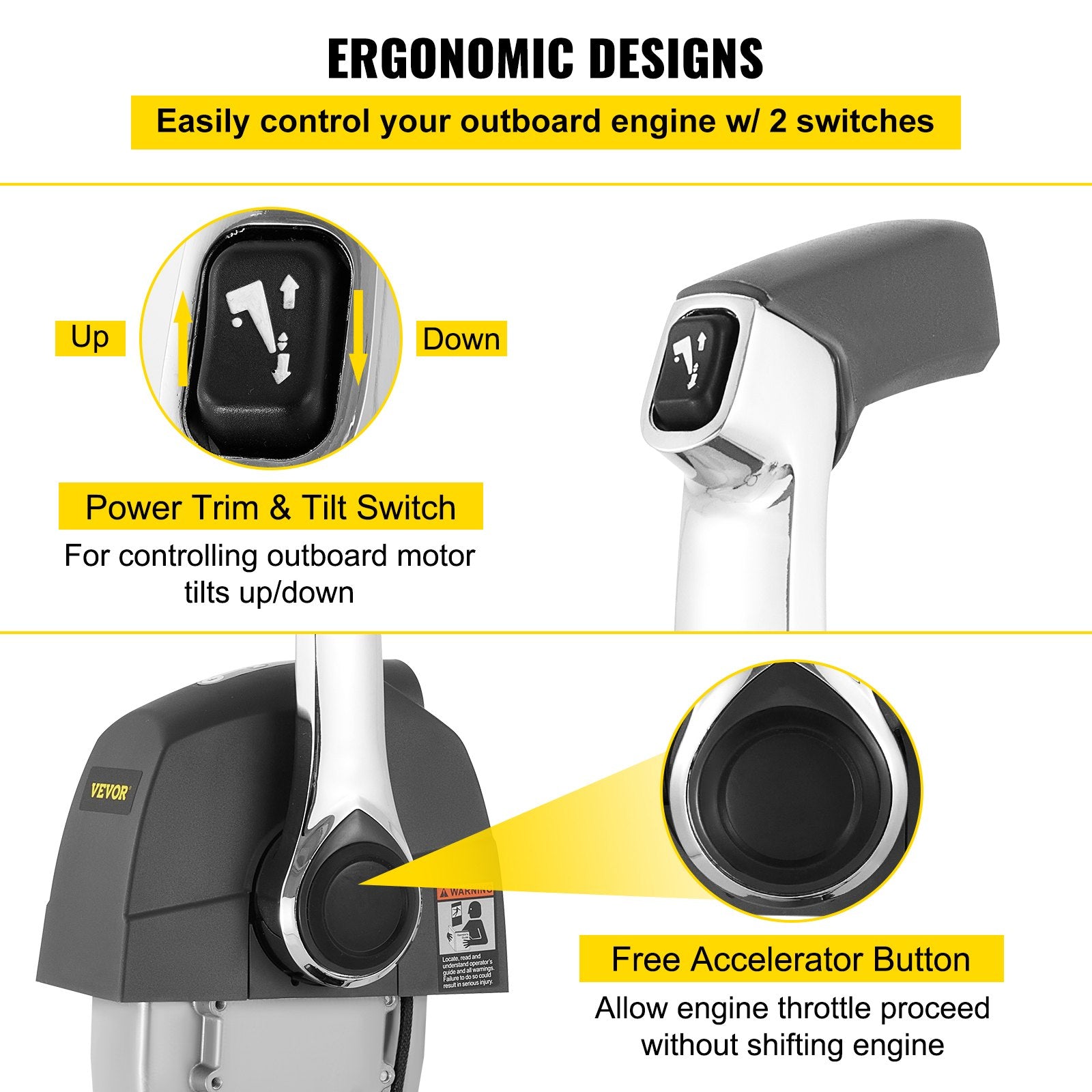 VEVOR Boat Throttle Control 5006182 Side Mount Outboard Remote Control Single Lever Binnacle for Evinrude and Johnson Outboards Throttle Gear Control 