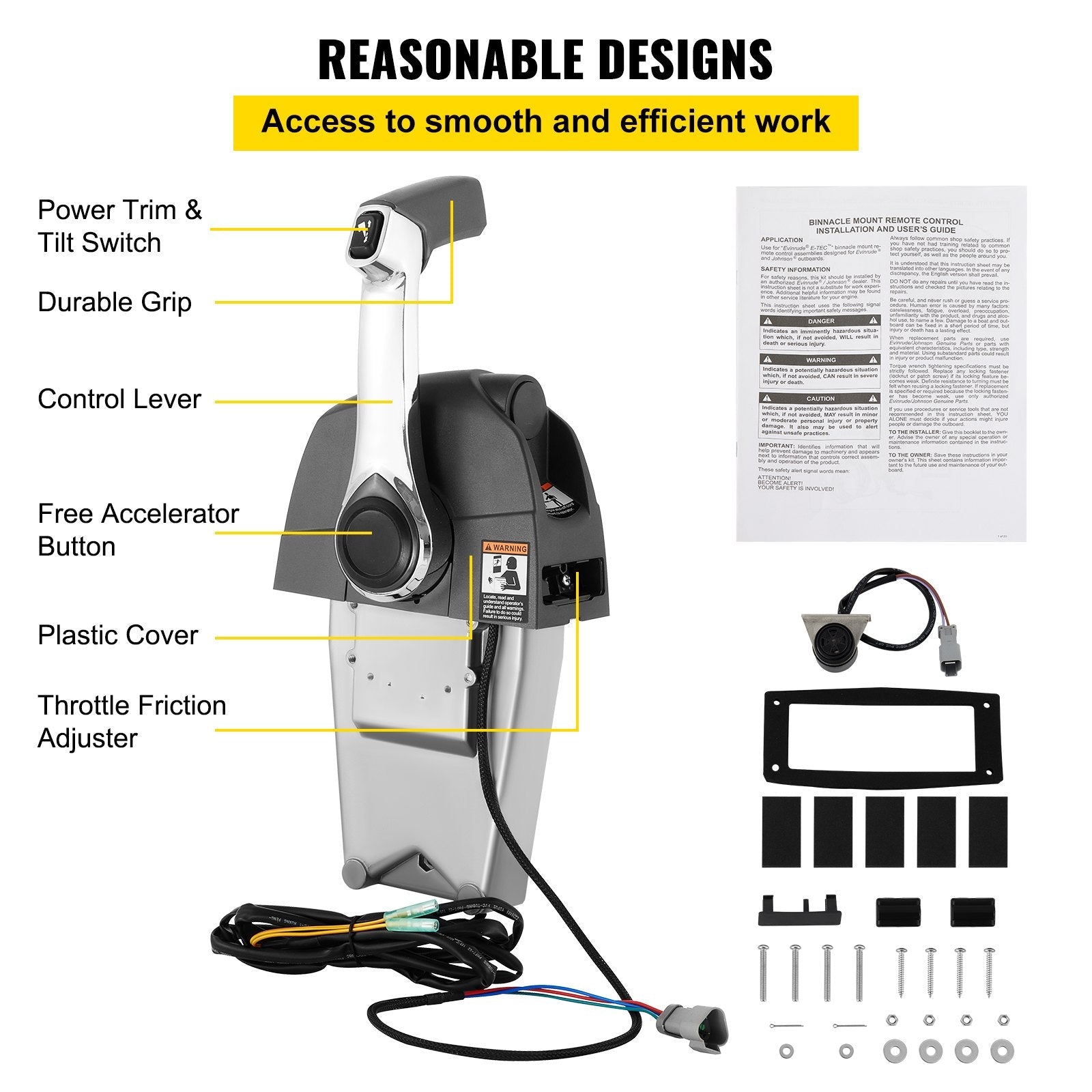 VEVOR Boat Throttle Control 5006182 Side Mount Outboard Remote Control Single Lever Binnacle for Evinrude and Johnson Outboards Throttle Gear Control 