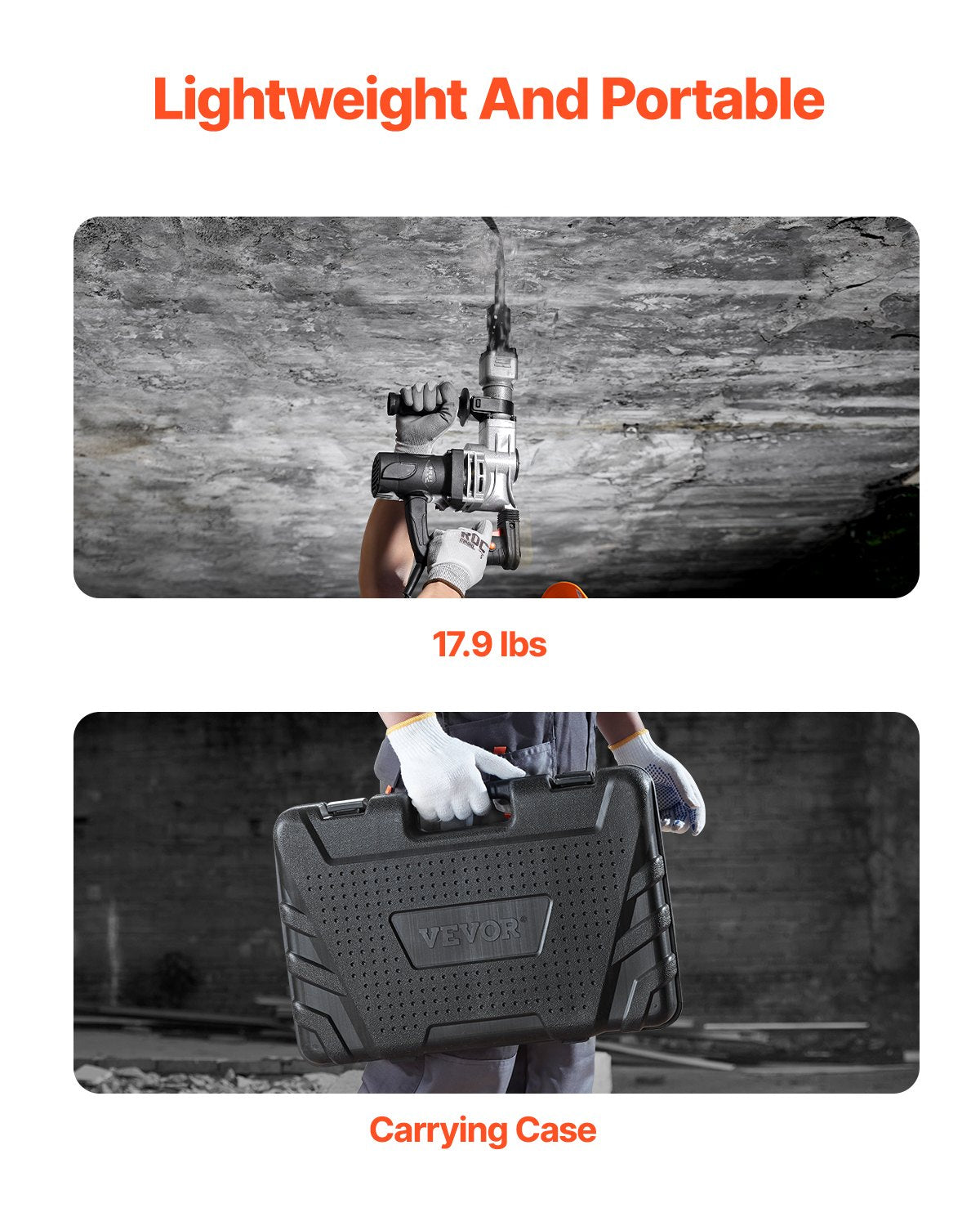 VEVOR Demolition Jack Hammer, 1400W Electric Jackhammer Heavy Duty, 2900 BPM Concrete Breaker, 2pcs Chisels Bits Chipping with Case, Gloves Black 