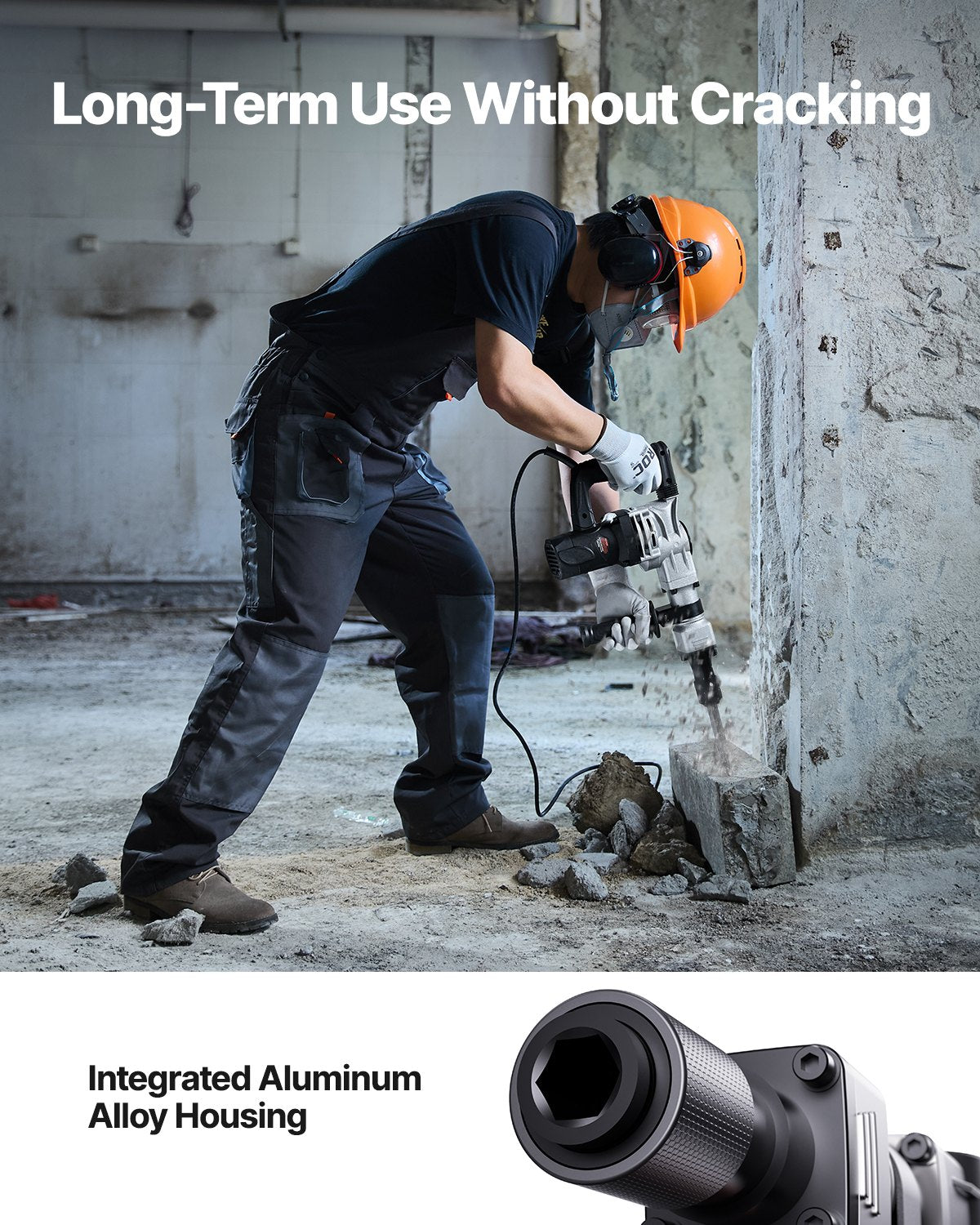 VEVOR Demolition Jack Hammer, 1400W Electric Jackhammer Heavy Duty, 2900 BPM Concrete Breaker, 2pcs Chisels Bits Chipping with Case, Gloves Black 