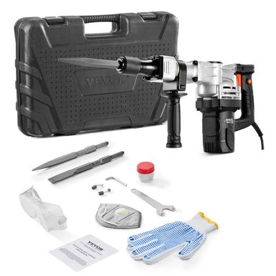 VEVOR Demolition Jack Hammer, 1400W Electric Jackhammer Heavy Duty, 2900 BPM Concrete Breaker, 2pcs Chisels Bits Chipping with Case, Gloves Black 