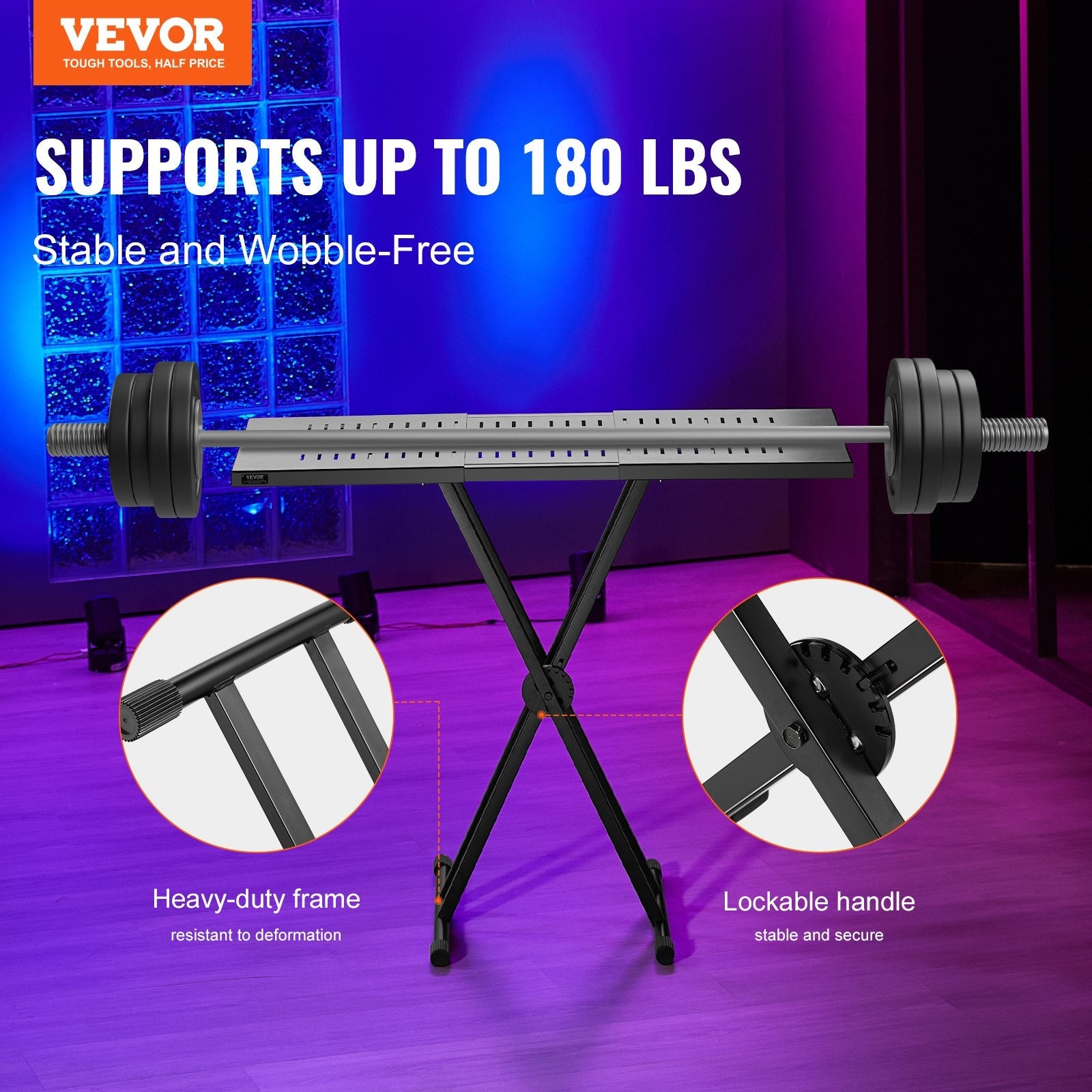 VEVOR Portable DJ Table with Double-X Braced Keyboard Stand Adjustable Height 