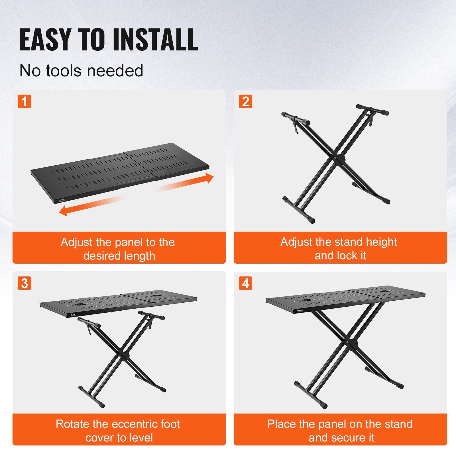 VEVOR Portable DJ Table with Double-X Braced Keyboard Stand Adjustable Height 