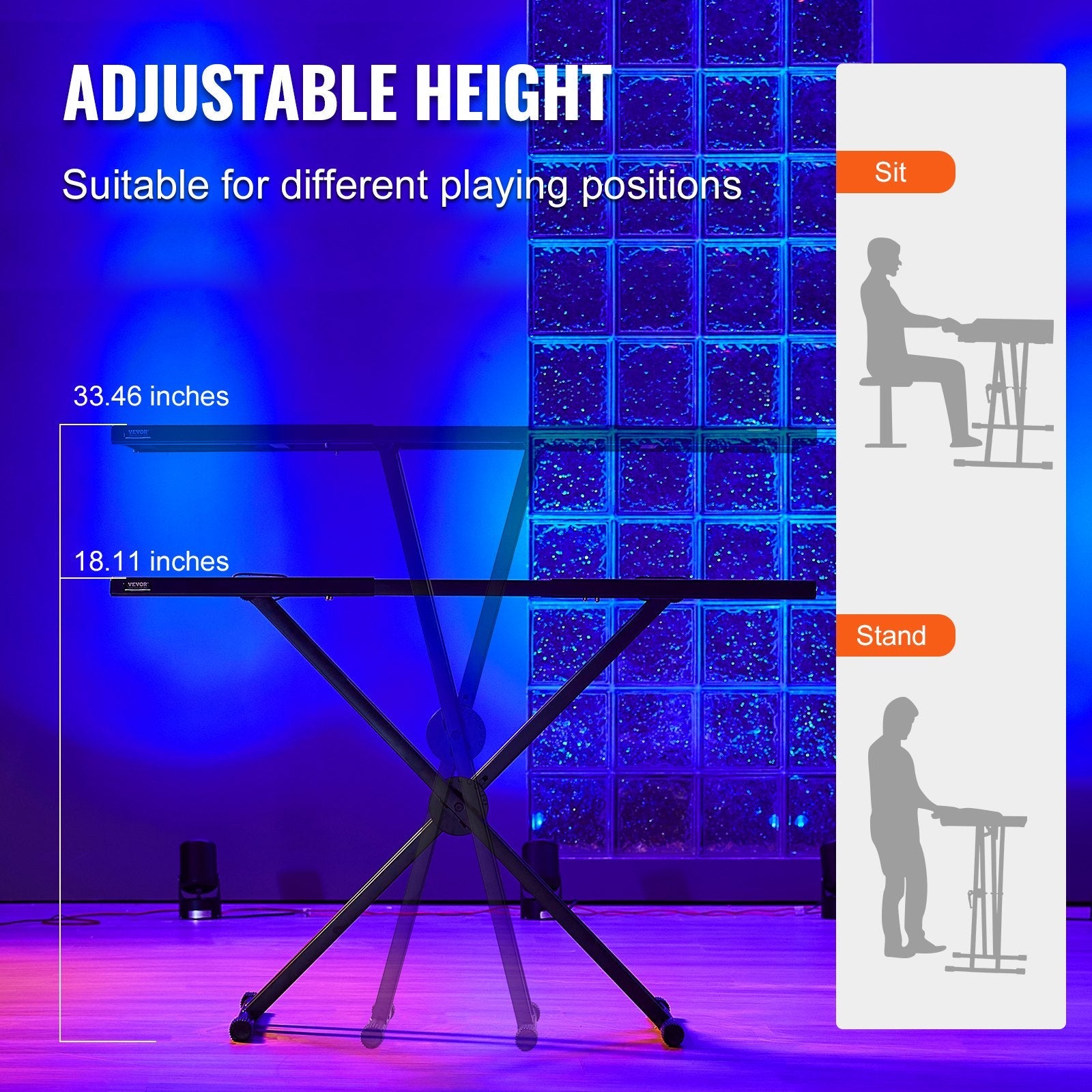 VEVOR Portable DJ Table with Double-X Braced Keyboard Stand Adjustable Height 