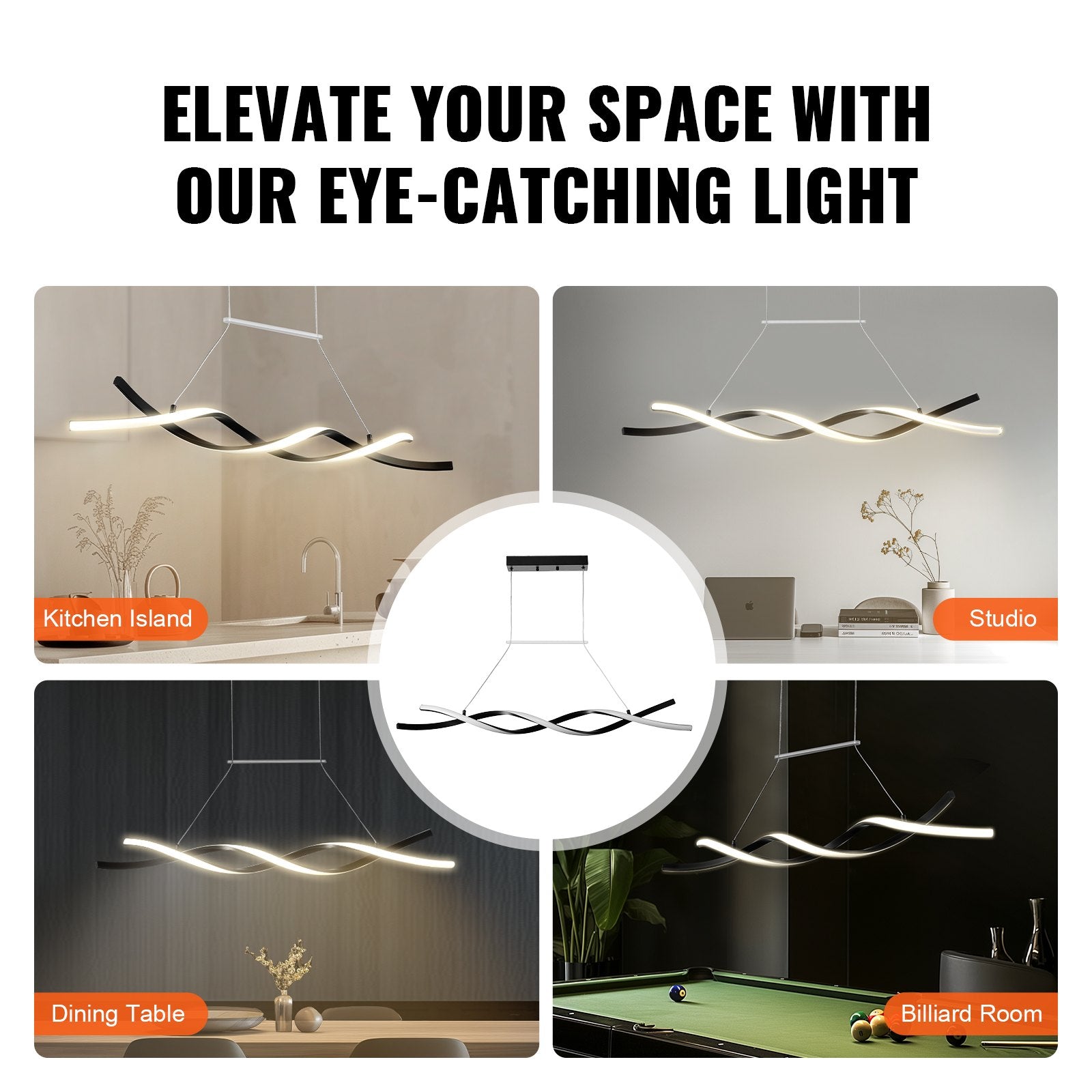 VEVOR Modern Chandelier Light Fixtures Dimmable LED Pendant Light Remote Control 