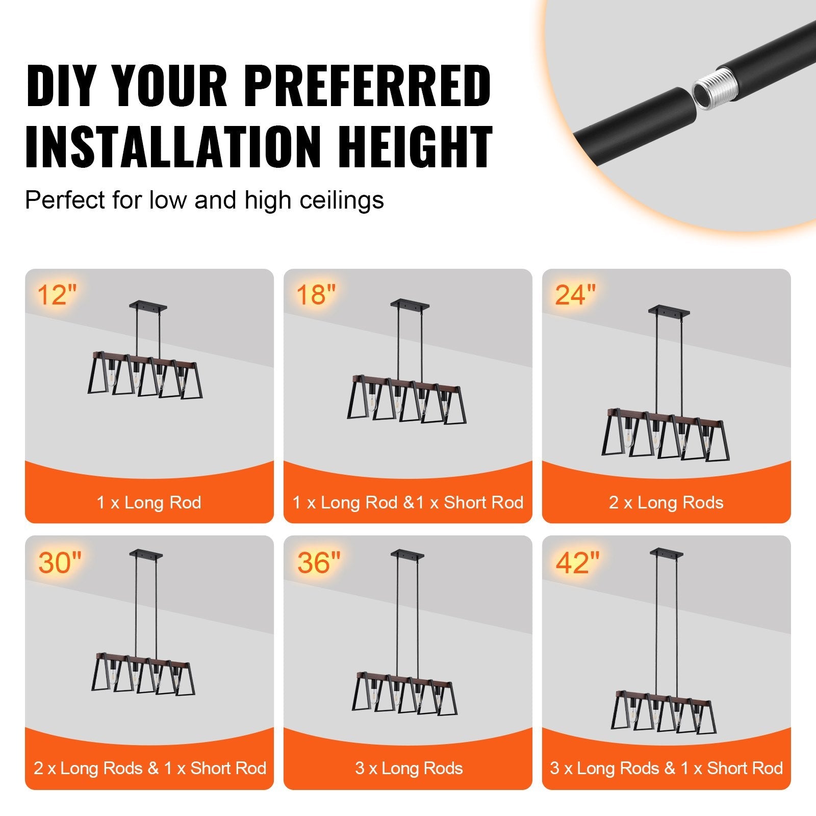 VEVOR 4-Light Kitchen Island Pendant Lights 60W Adjustable Dining Room Light E26 