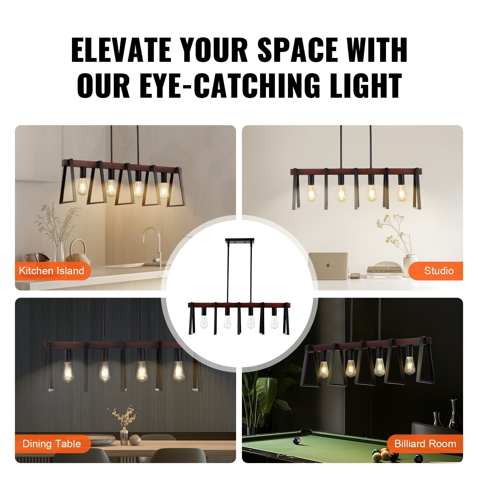VEVOR 4-Light Kitchen Island Pendant Lights 60W Adjustable Dining Room Light E26 