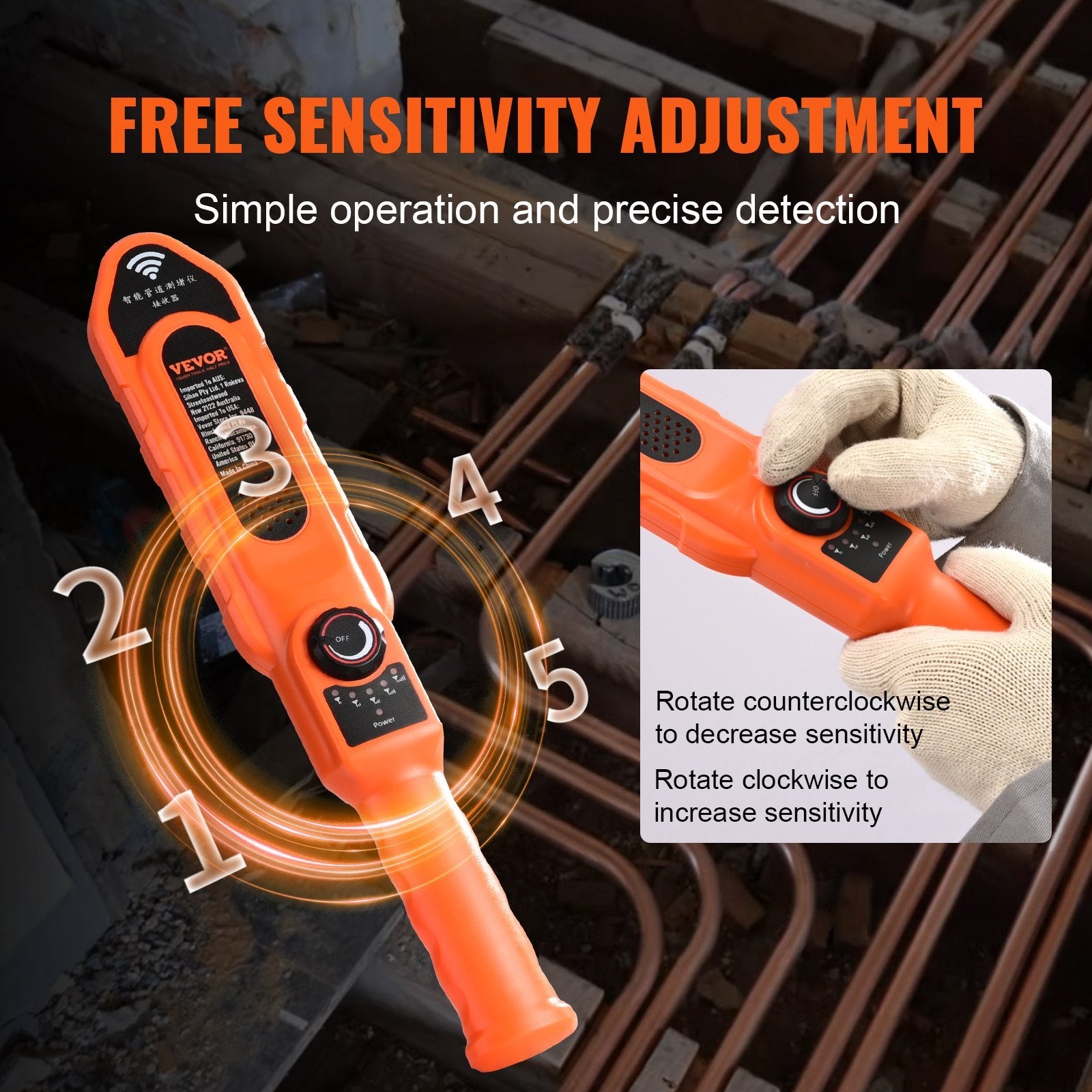 VEVOR Pipe Blockage Detector Locators 100ft/30m Waterproof for PVC Plastic Metal 