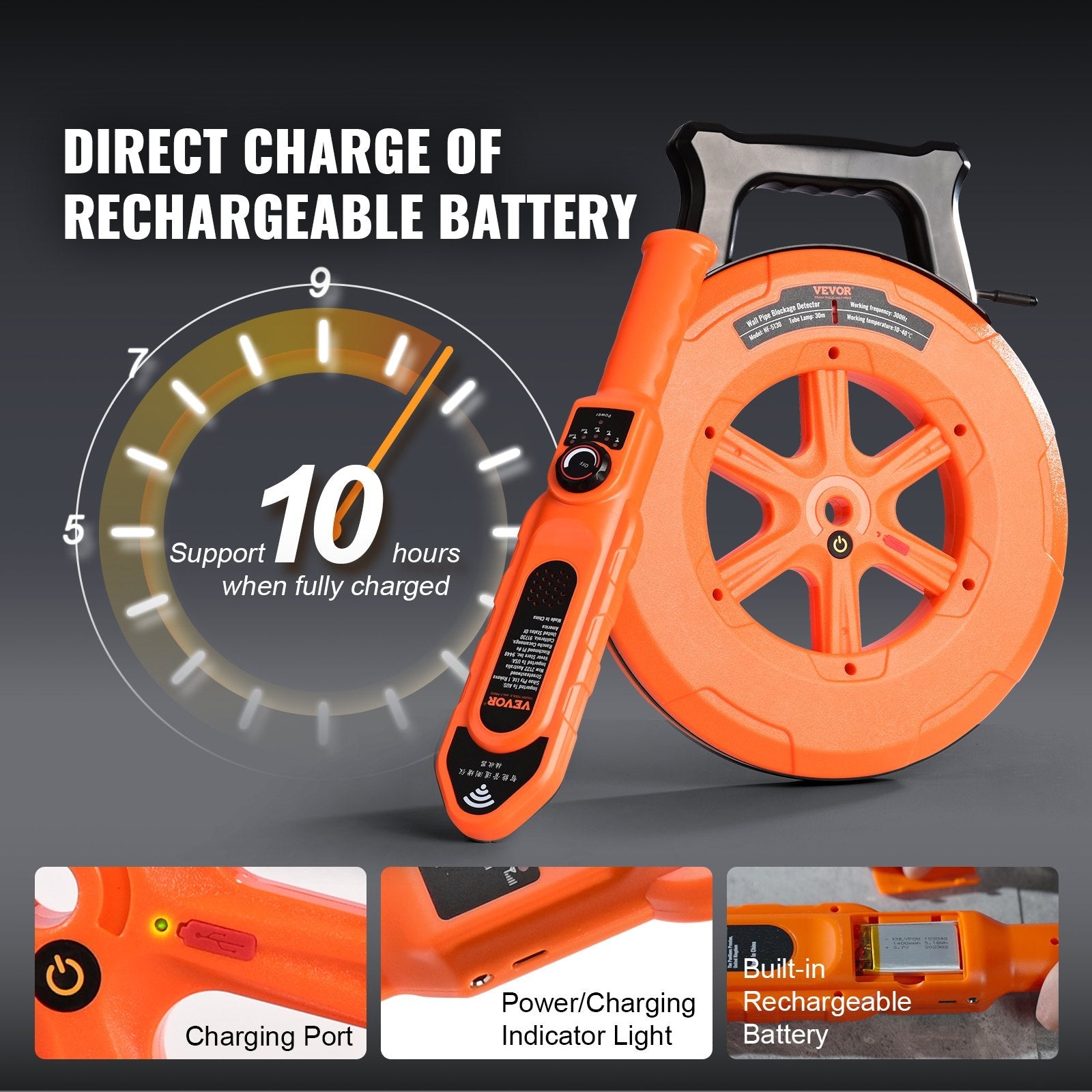 VEVOR Pipe Blockage Detector Locators 100ft/30m Waterproof for PVC Plastic Metal 