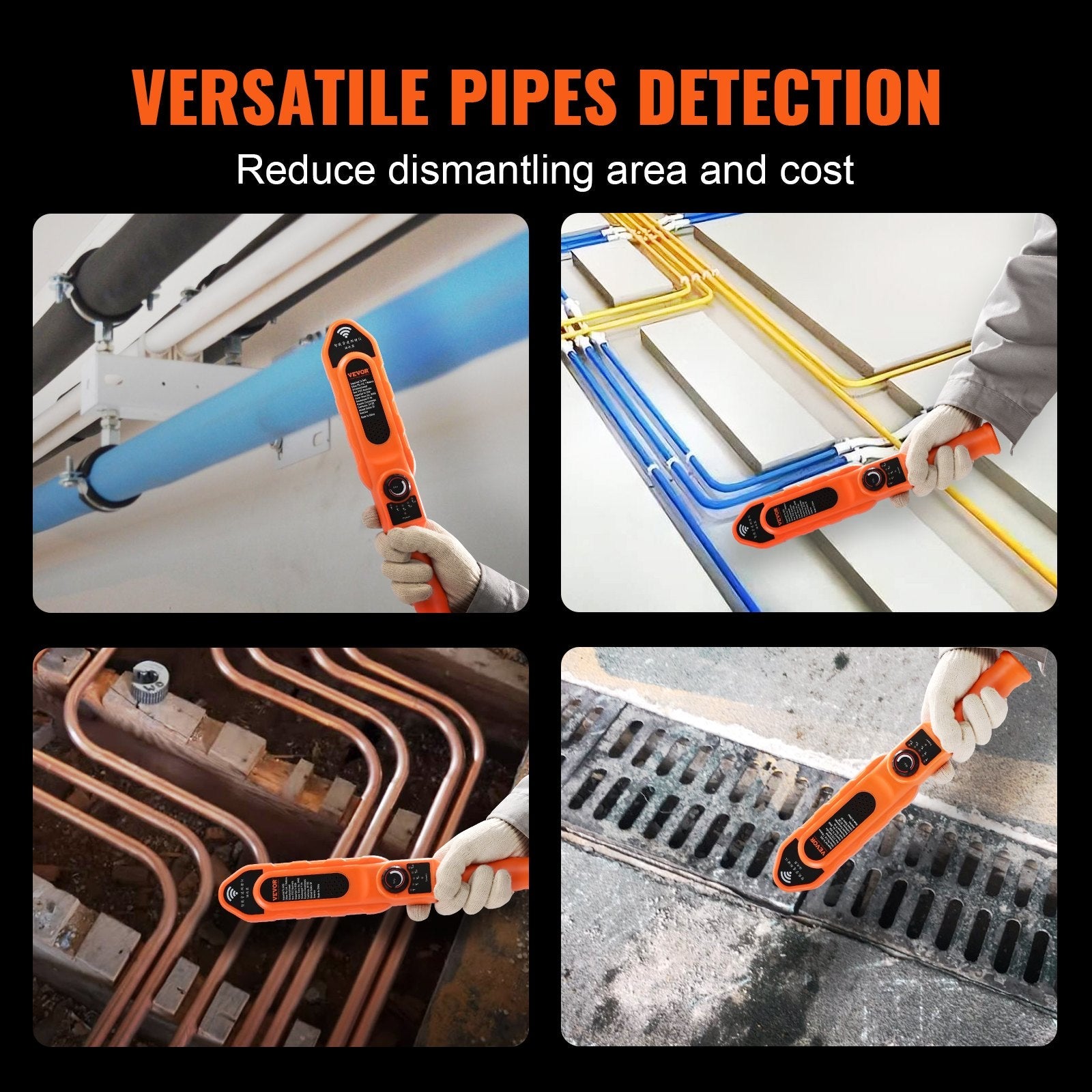 VEVOR Pipe Blockage Detector Locators 100ft/30m Waterproof for PVC Plastic Metal 