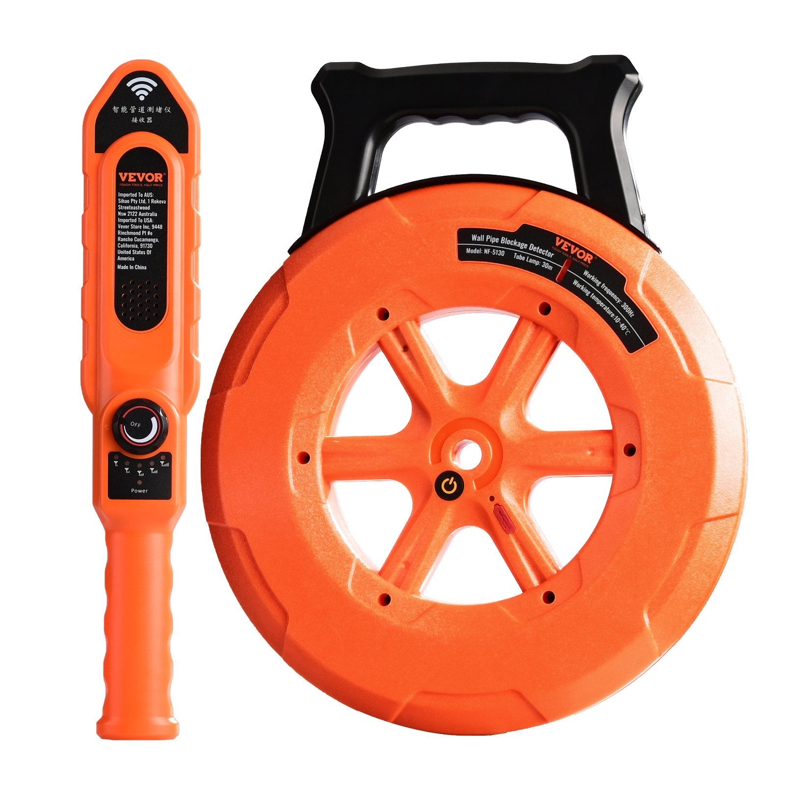 VEVOR Pipe Blockage Detector Locators 100ft/30m Waterproof for PVC Plastic Metal 