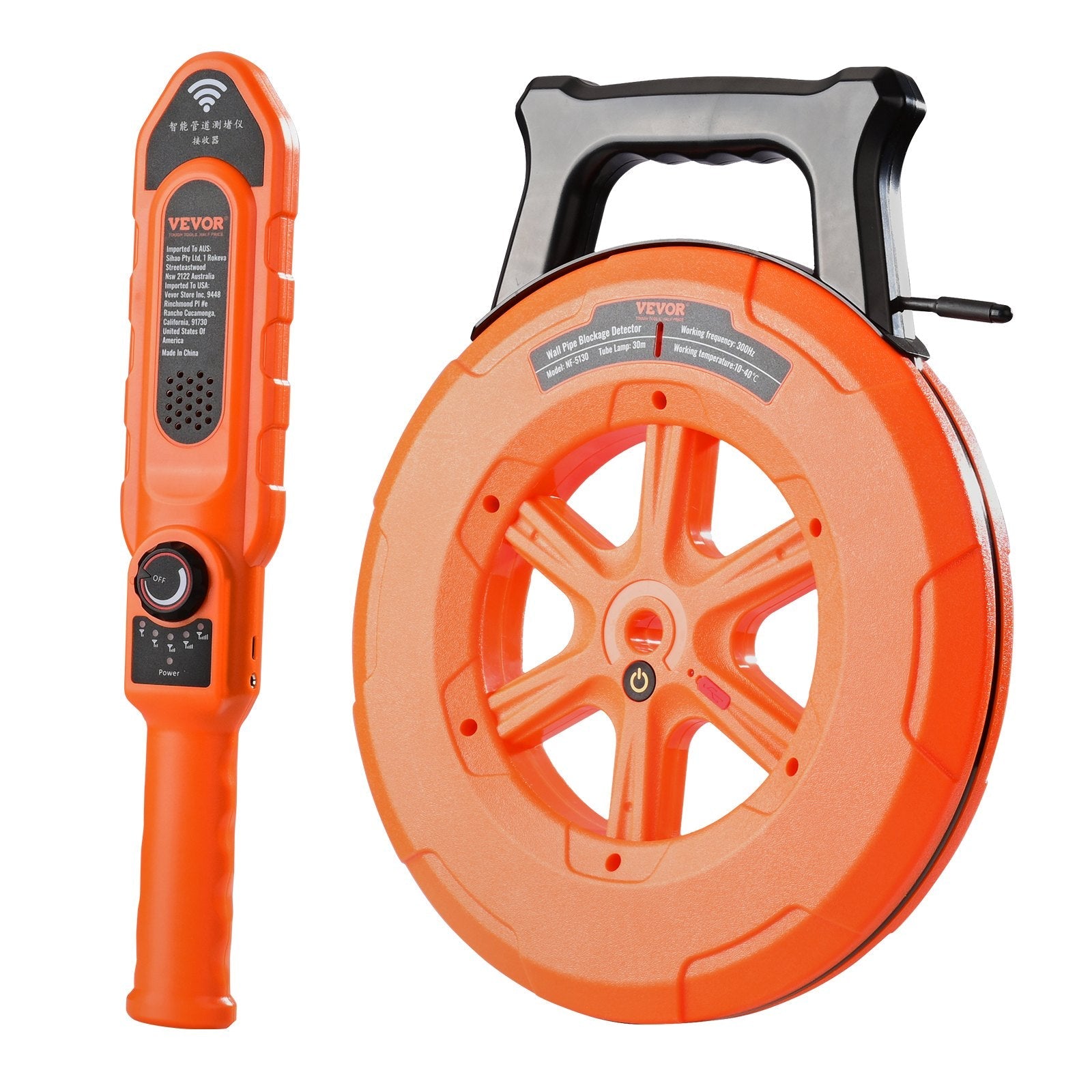 VEVOR Pipe Blockage Detector Locators 100ft/30m Waterproof for PVC Plastic Metal 