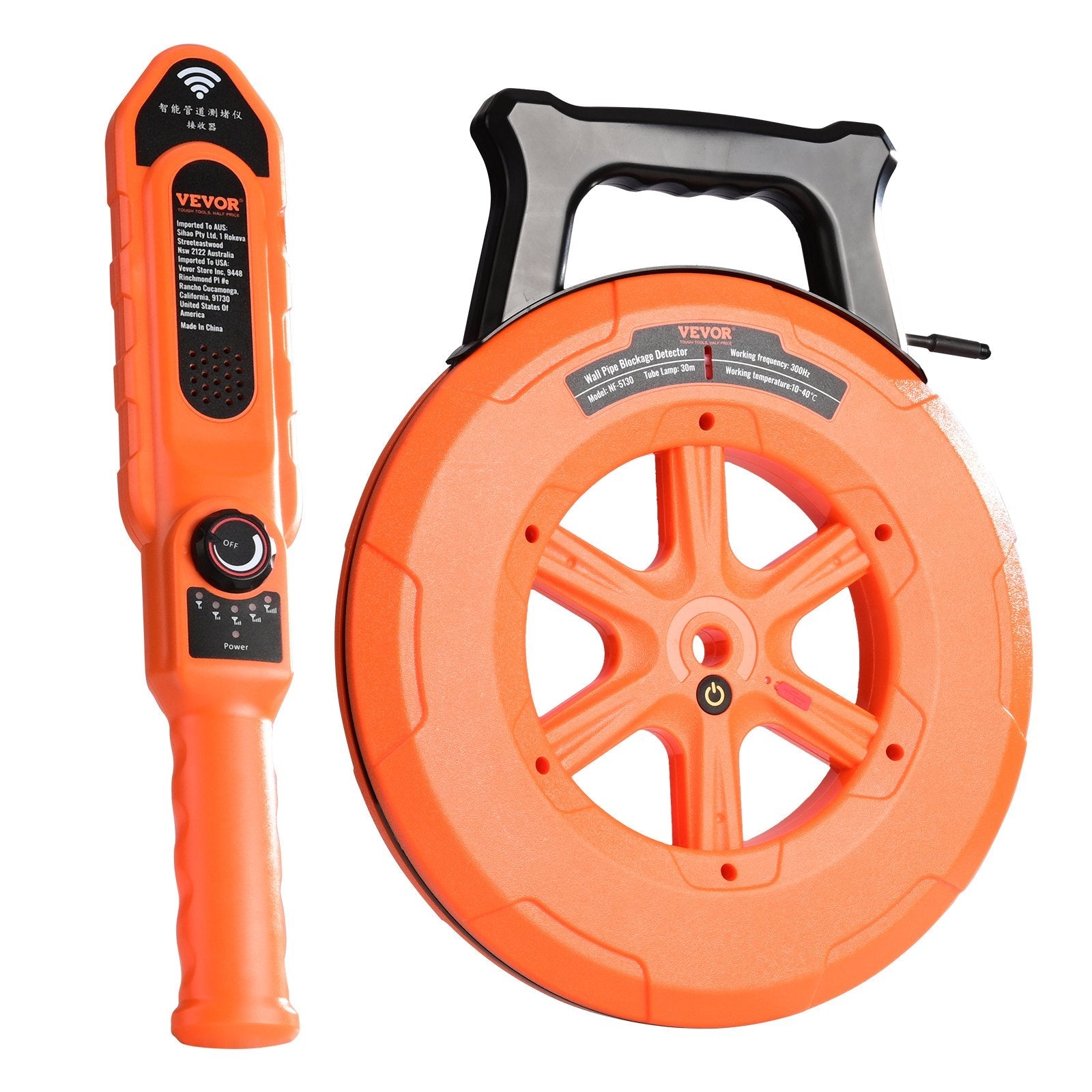 VEVOR Pipe Blockage Detector Locators 100ft/30m Waterproof for PVC Plastic Metal 