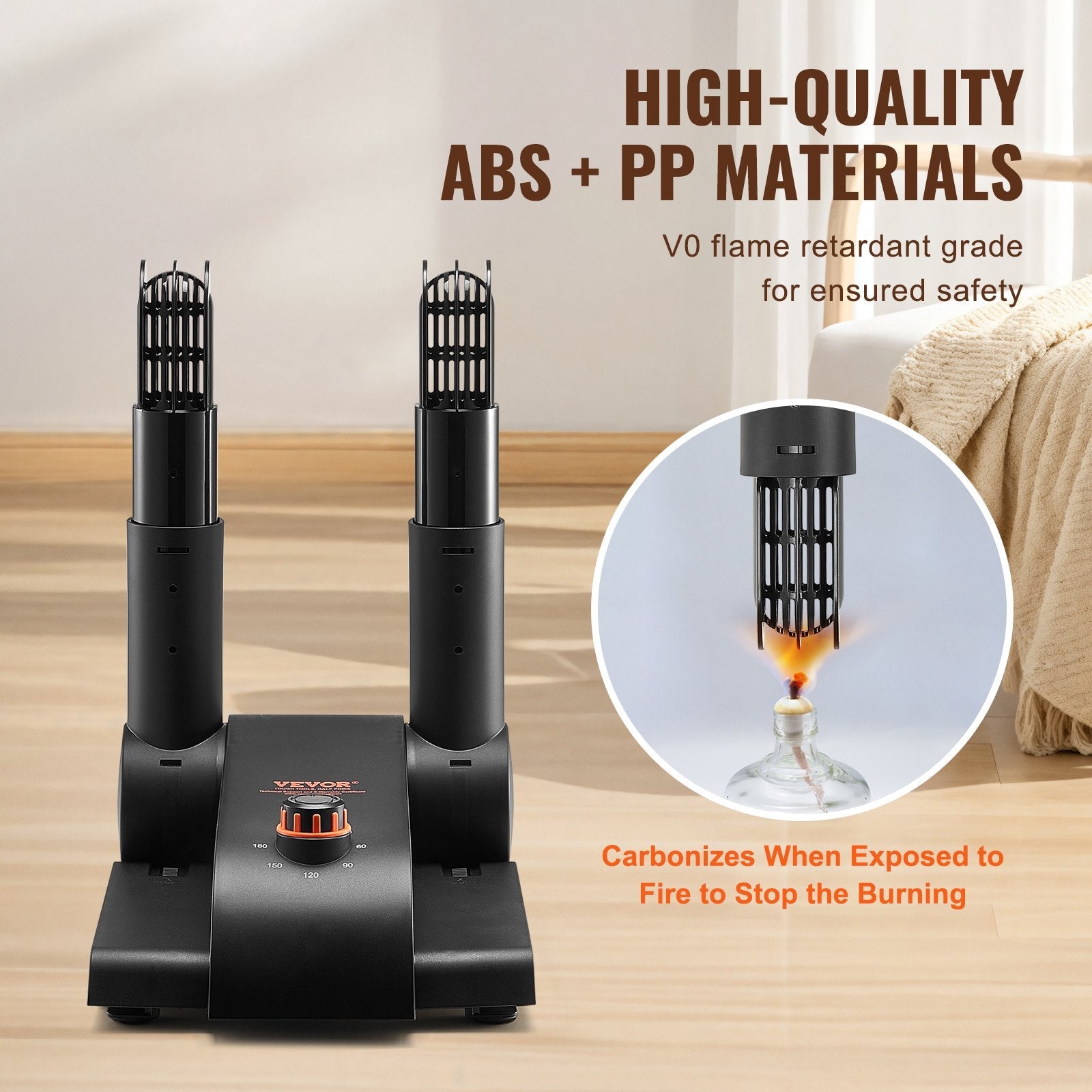 VEVOR 180° Foldable 2-Tube Shoe Dryer Boot Dryer with Heat Blower Black & Orange 