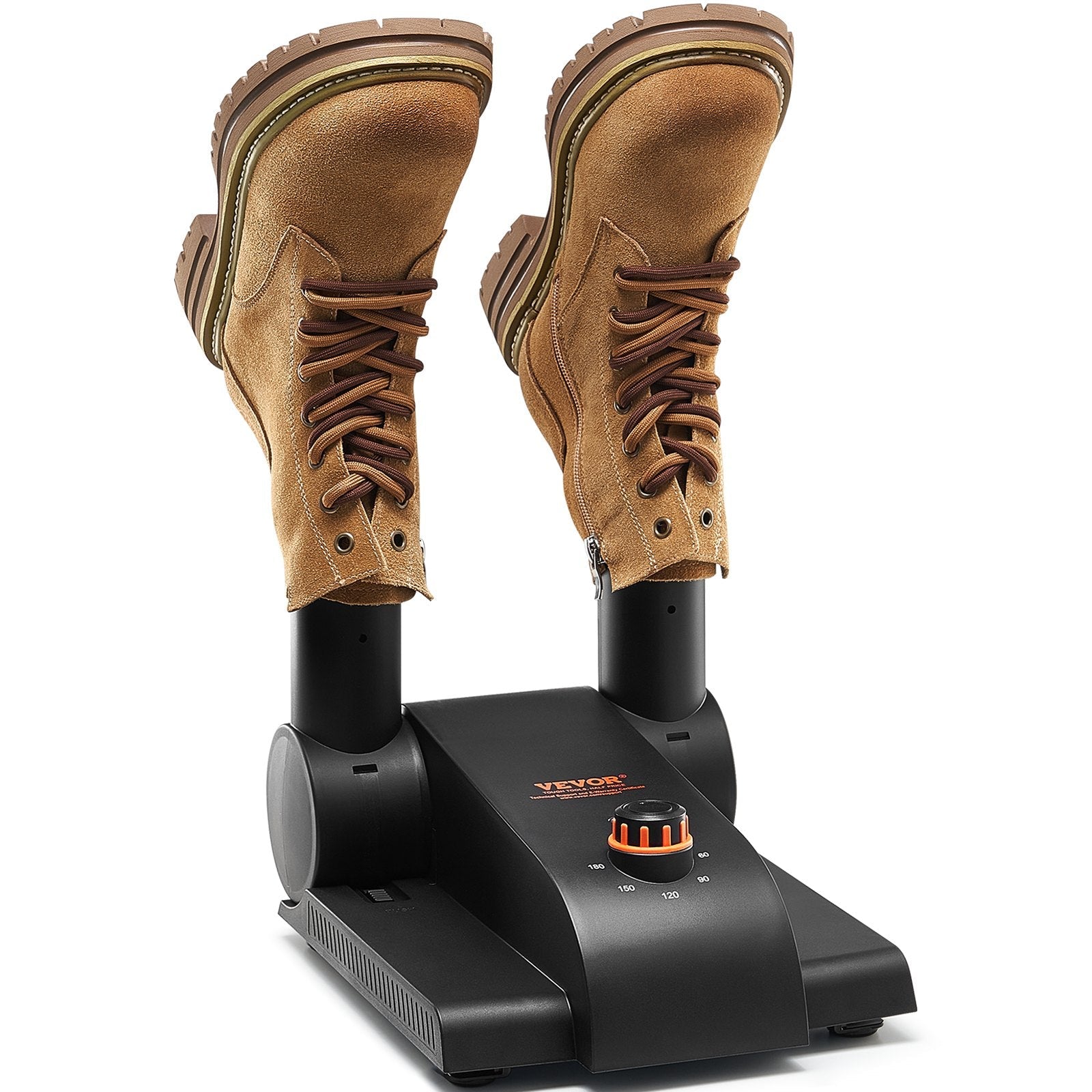 VEVOR 180° Foldable 2-Tube Shoe Dryer Boot Dryer with Heat Blower Black & Orange 