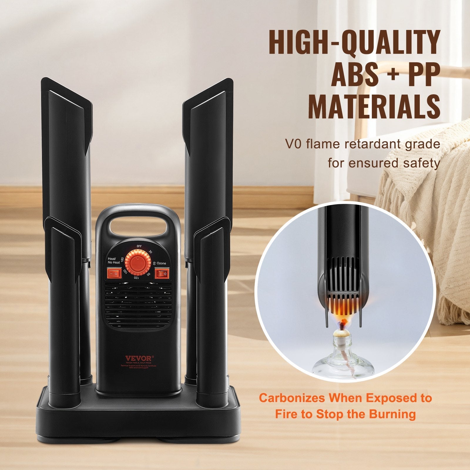 VEVOR Detachable 4-Tube Shoe Dryer with Timer and Quick Drying Black & Orange 