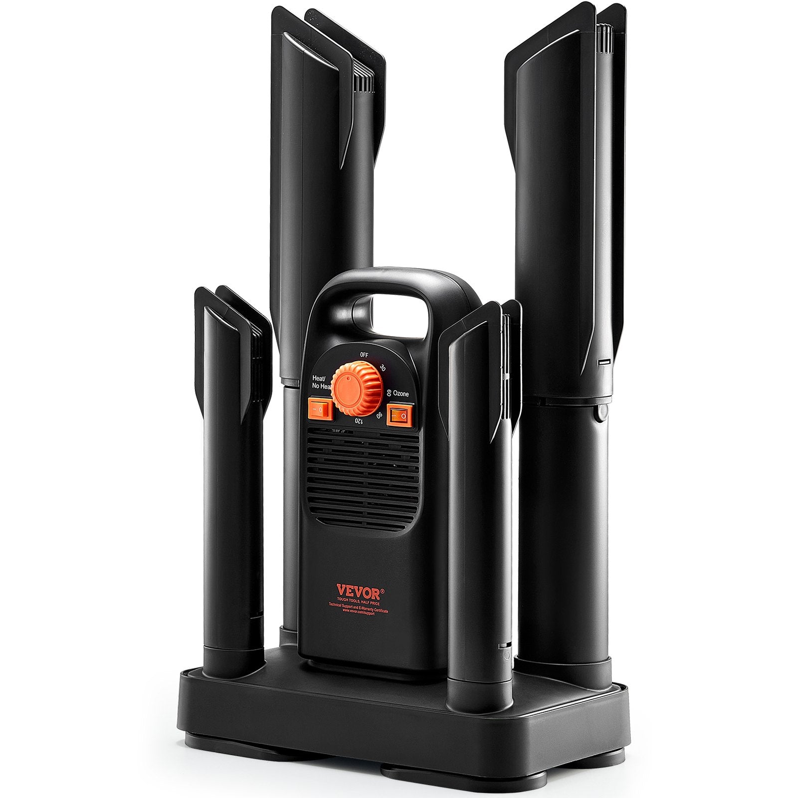 VEVOR Detachable 4-Tube Shoe Dryer with Timer and Quick Drying Black & Orange 