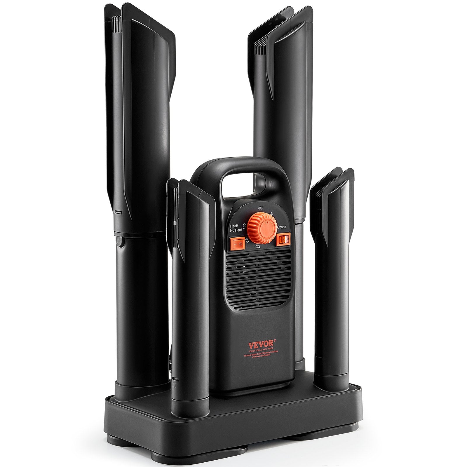 VEVOR Detachable 4-Tube Shoe Dryer with Timer and Quick Drying Black & Orange 