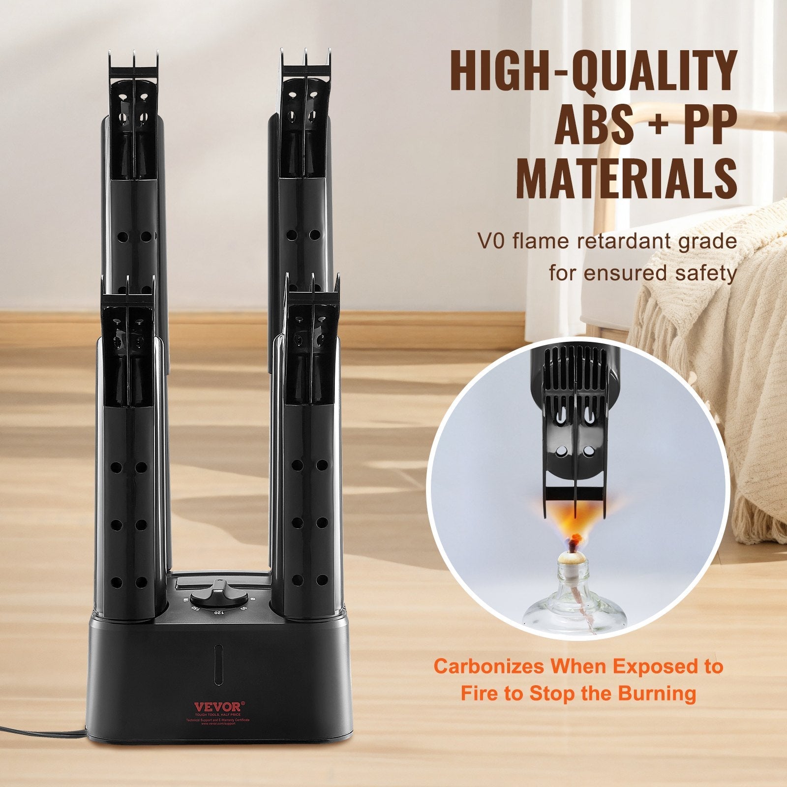 VEVOR Detachable 4 Tubes Shoe Dryer with Heat Blower & Timer Black & Orange 
