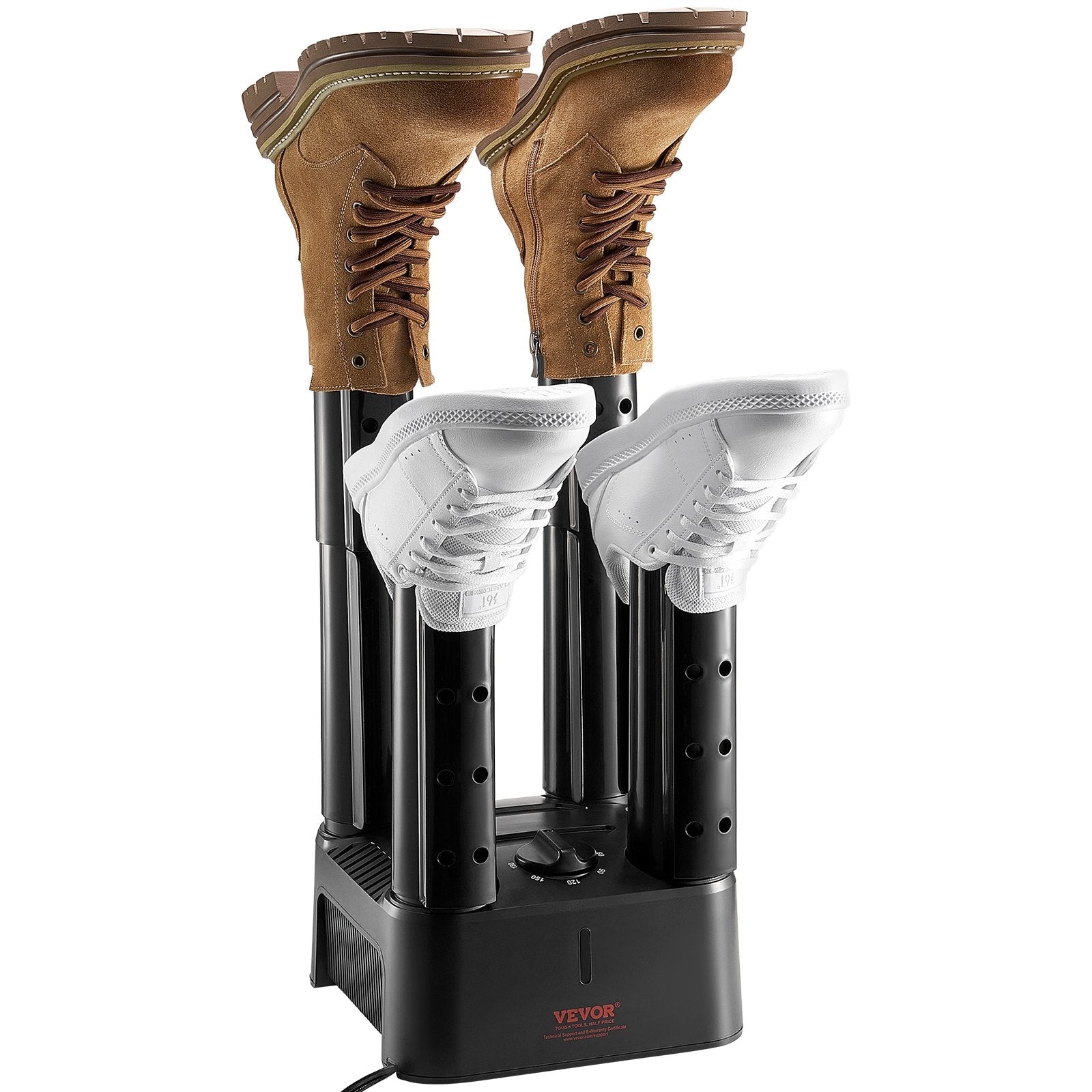 VEVOR Detachable 4 Tubes Shoe Dryer with Heat Blower & Timer Black & Orange 