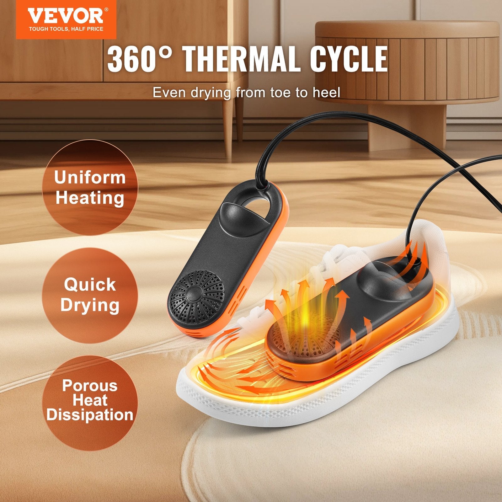 VEVOR Portable Shoe Dryer Boot Dryer with Quick & Even Drying Black & Orange 