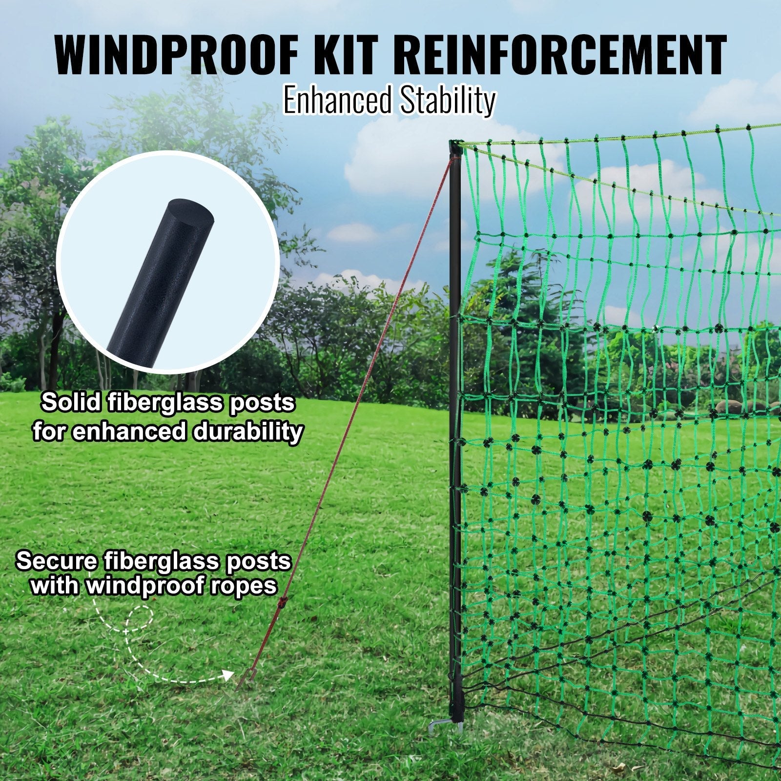 VEVOR Electric Fence Netting, 48" H x 168' L, PE Net Fencing Kit with Posts & Double-Spiked Stakes, Utility Portable Mesh for Chickens, Ducks, Geese, Rabbits, Used in Backyards, Farms, and Ranches 