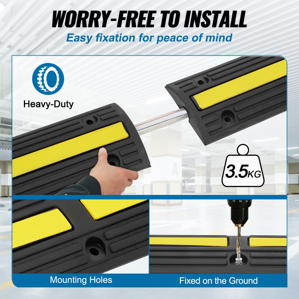 VEVOR 3.28 ft Cable Protector Ramp, 4 Pack of 1 Channel, 18000 lbs/axle Capacity Heavy Duty Rubber Speed Bumps, Floor Cord Cable Protector Wire Cover, for Residential Areas, Private Garages, Gardens 