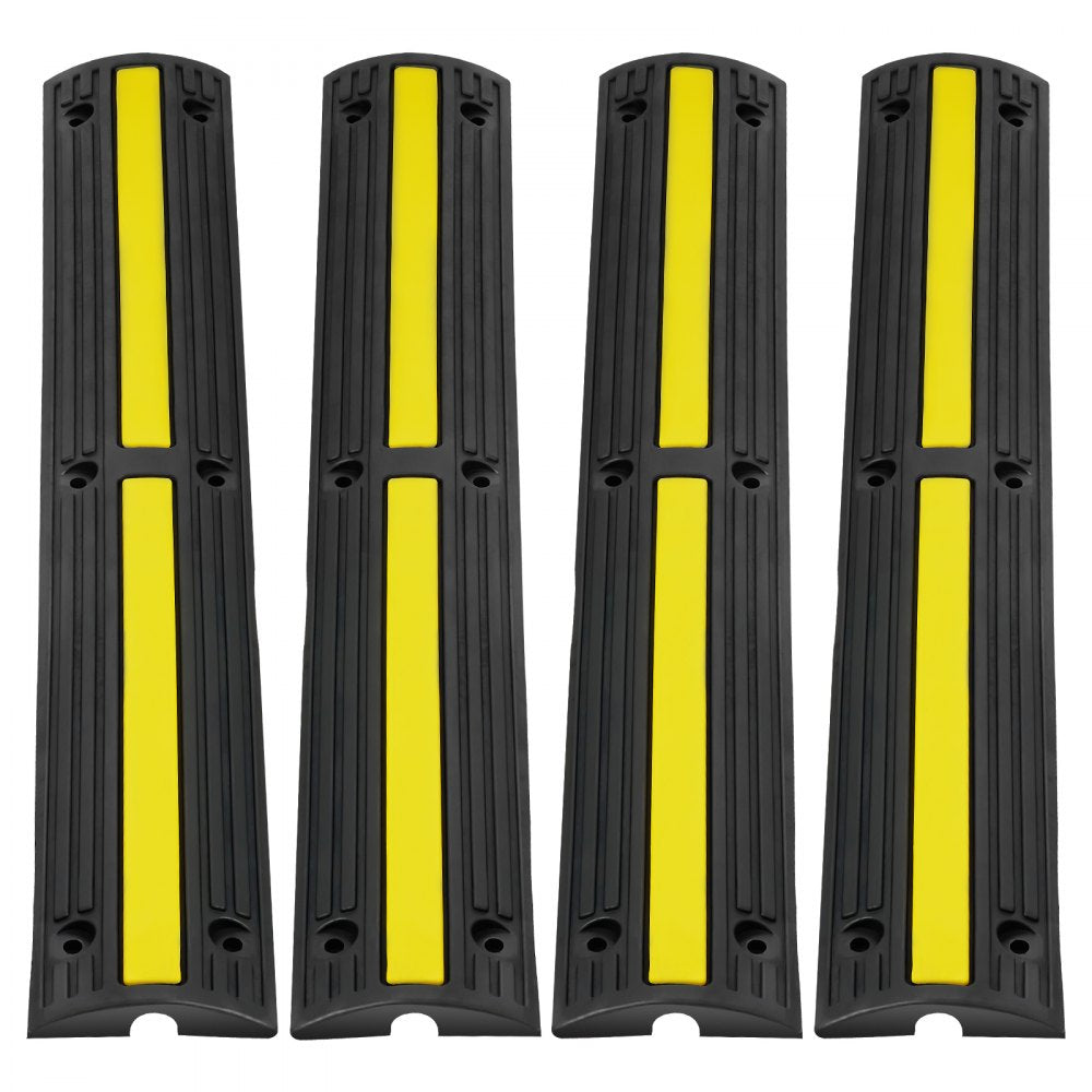 VEVOR 3.28 ft Cable Protector Ramp, 4 Pack of 1 Channel, 18000 lbs/axle Capacity Heavy Duty Rubber Speed Bumps, Floor Cord Cable Protector Wire Cover, for Residential Areas, Private Garages, Gardens 